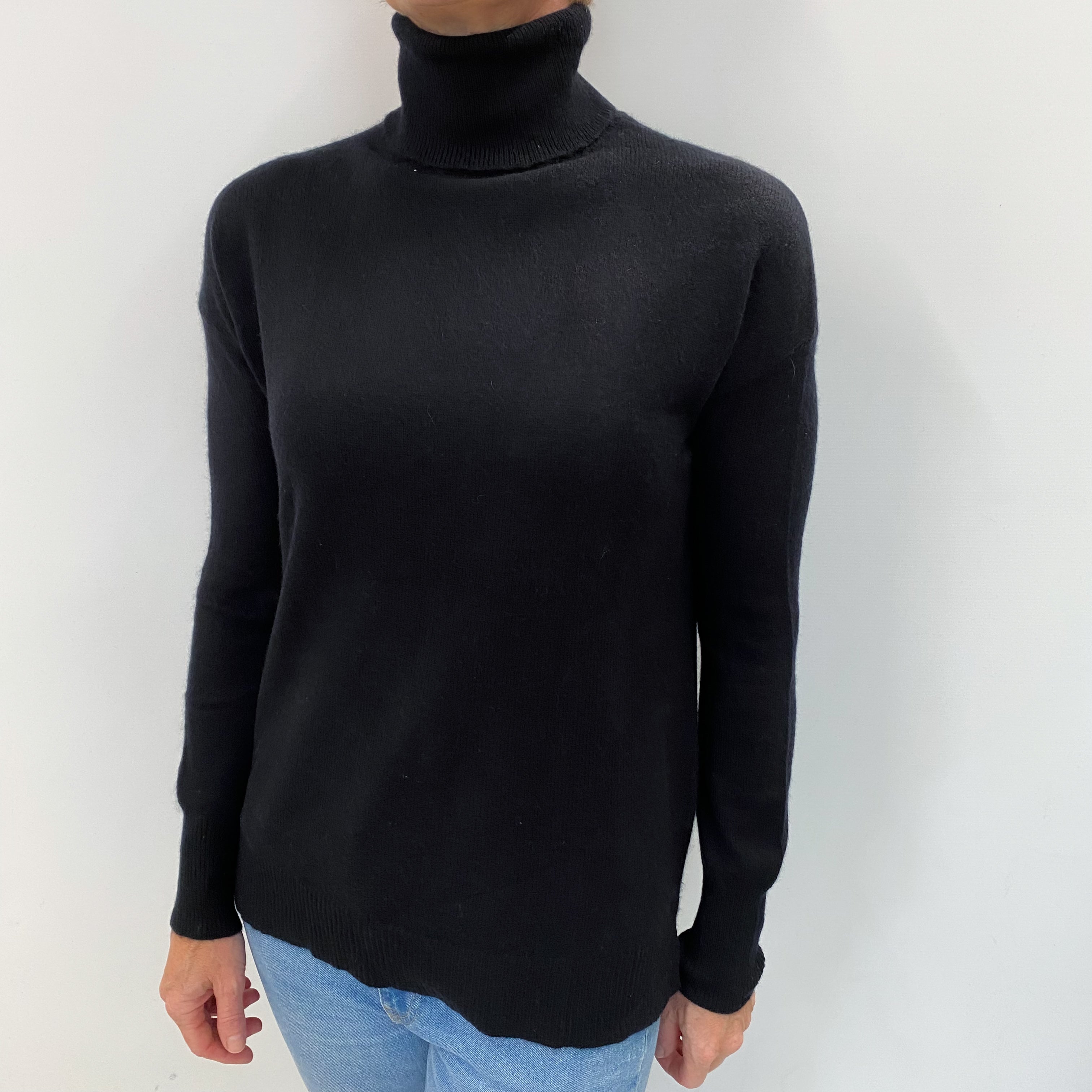Black Cashmere Polo Neck Jumper Small