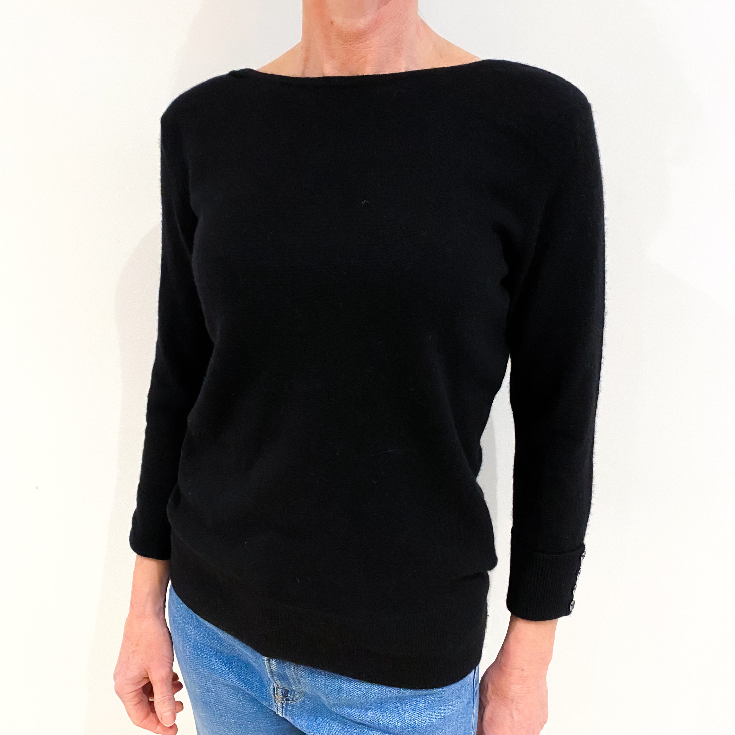 Black Cashmere Boat Neck Jumper Small