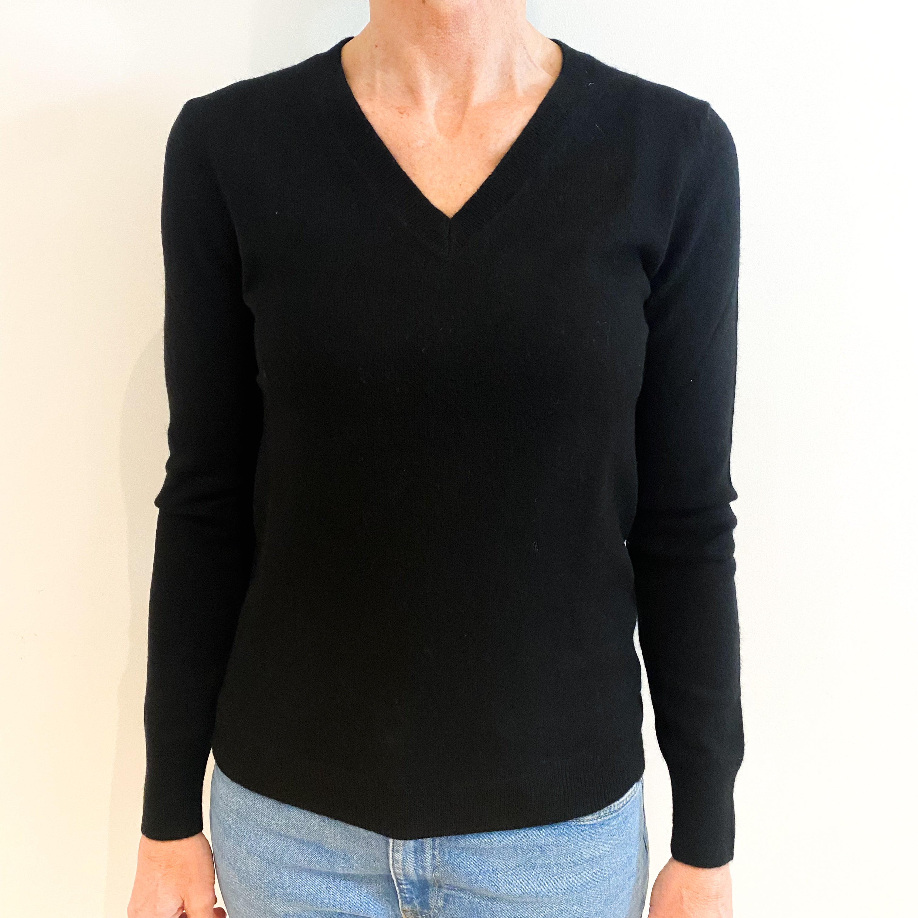 Black Cashmere V Neck Jumper Small