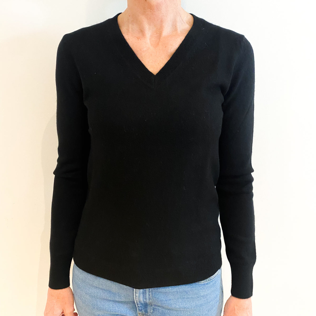 Black Cashmere V Neck Jumper Small
