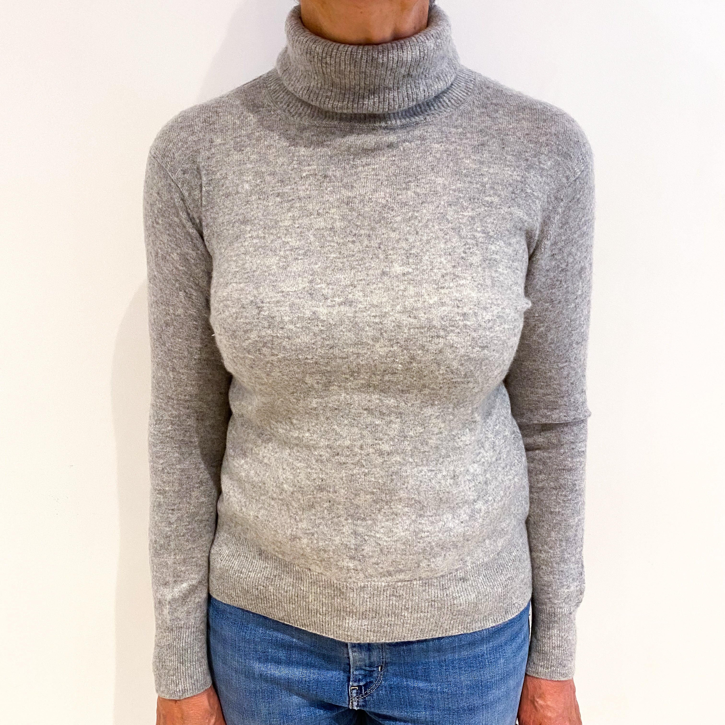 Smoke Grey Cashmere Polo Neck Jumper Medium