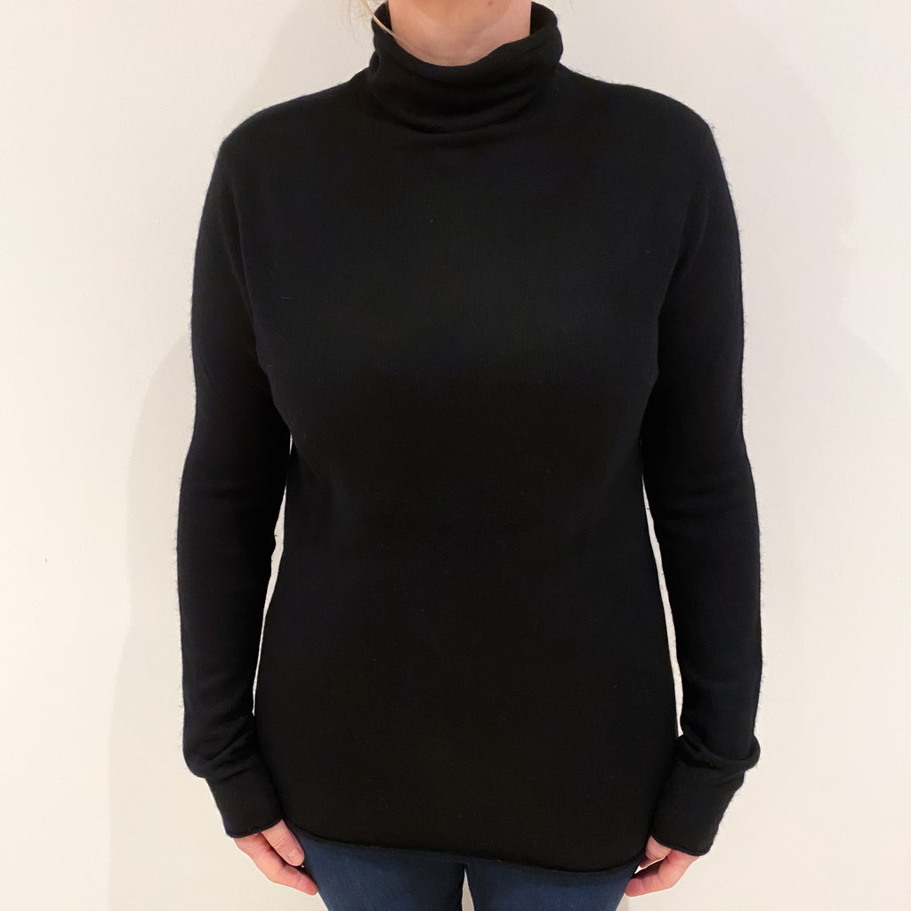 Black Cashmere Polo Neck Jumper Large