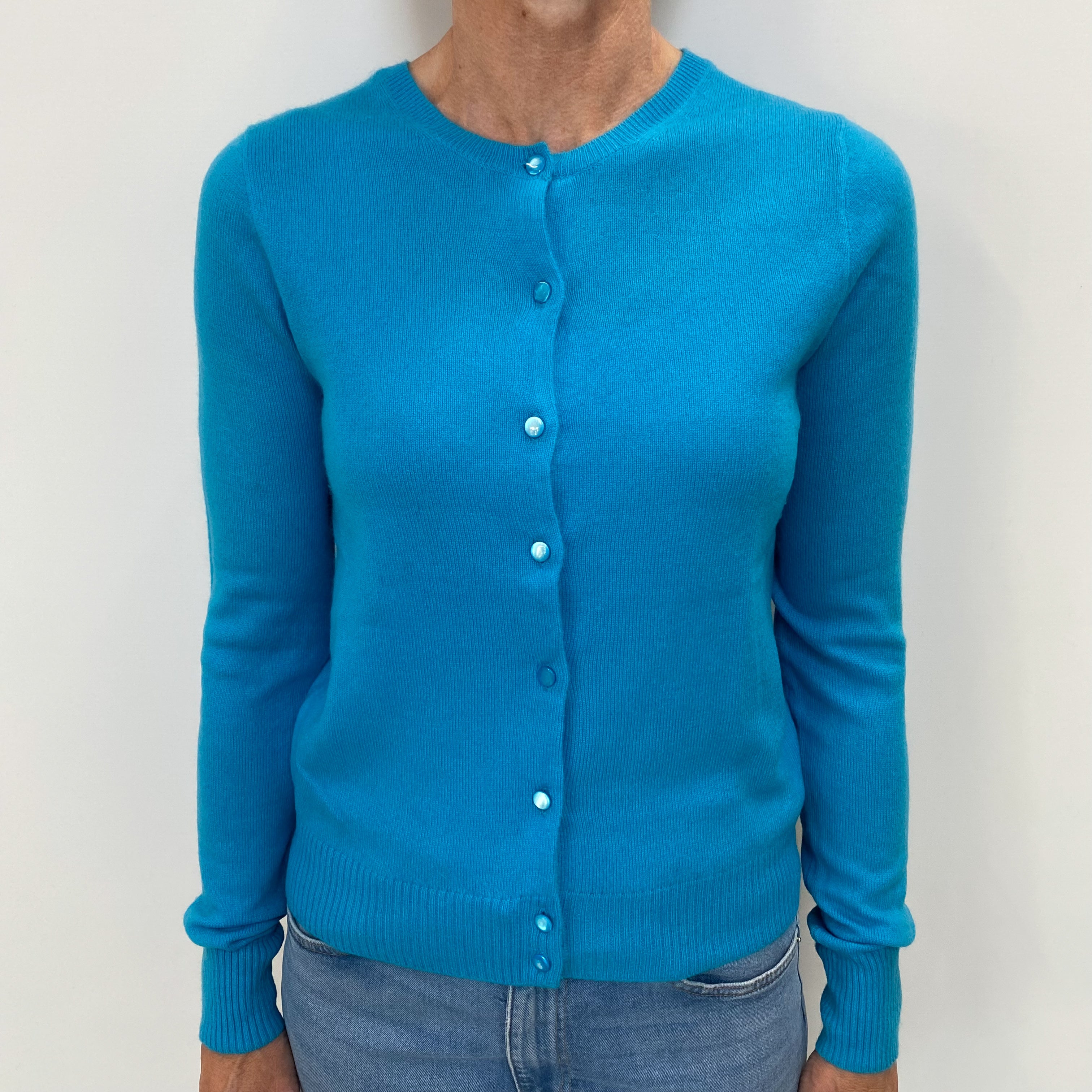 Mediterranean Blue Cashmere Crew Cardigan Small