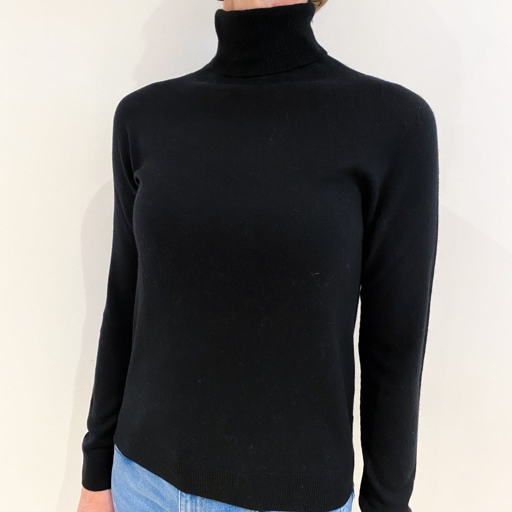 Black Cashmere Polo Neck Jumper Small