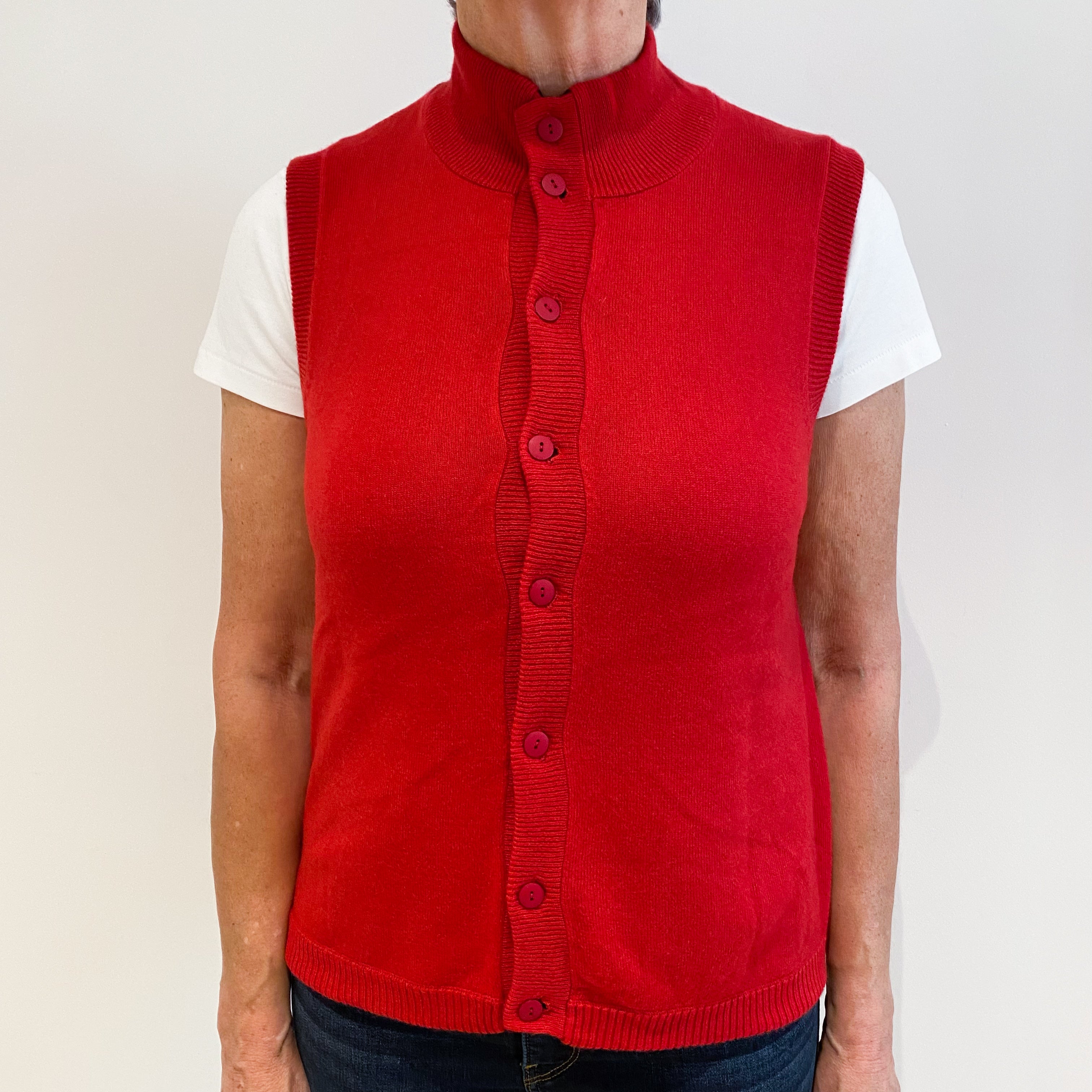 Black and Scarlet Red Cashmere Reversible Gilet Medium
