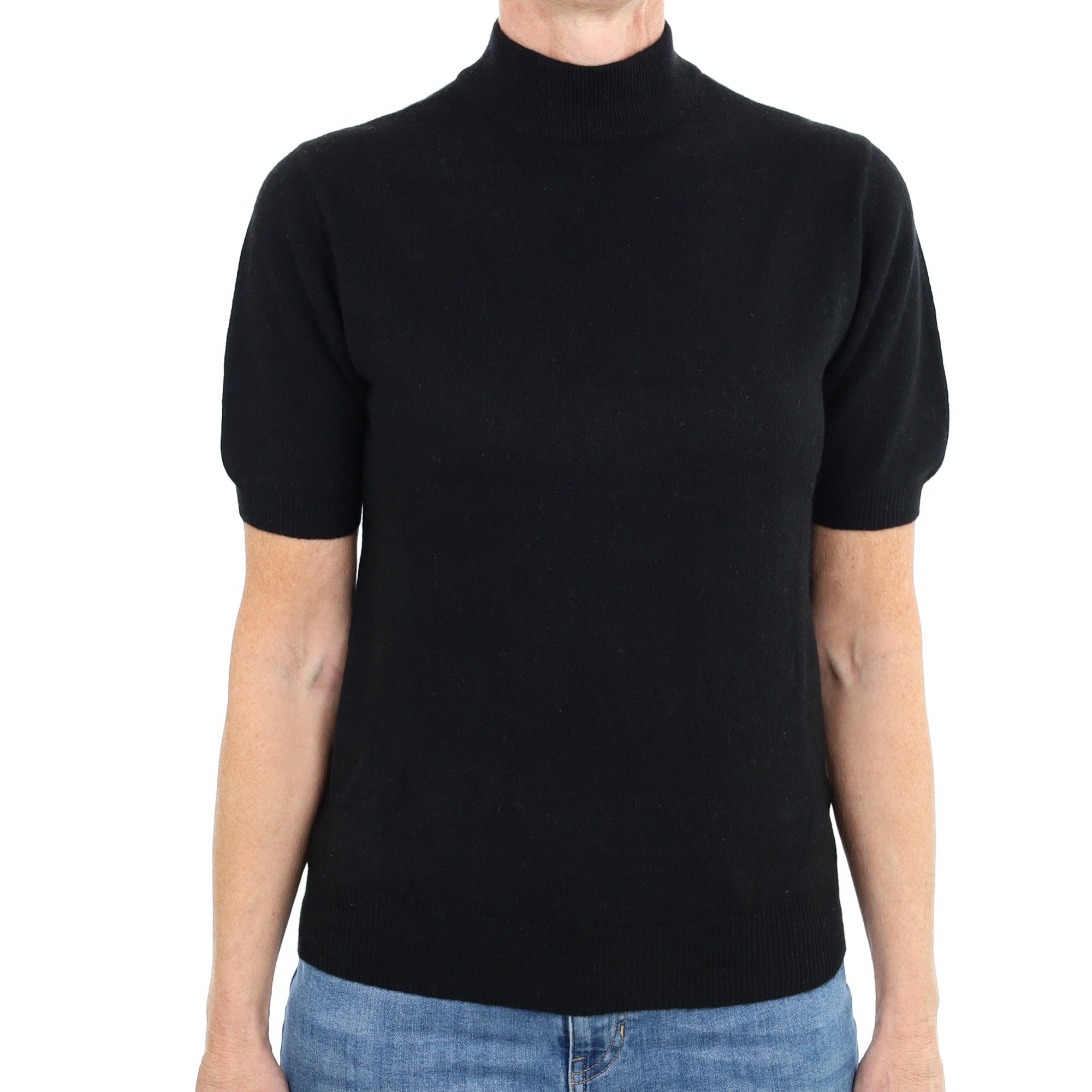 Black Cashmere Turtle Neck Short Sleeved Jumper Small