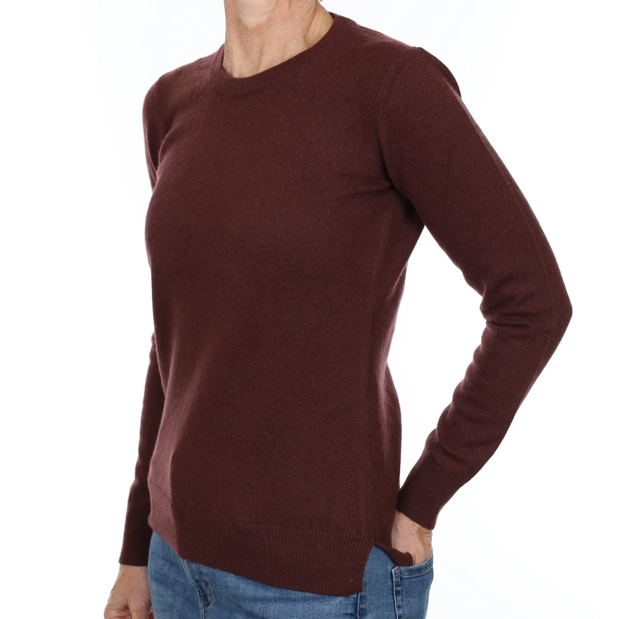 Aubergine Brown Cashmere Crew Neck Jumper Small