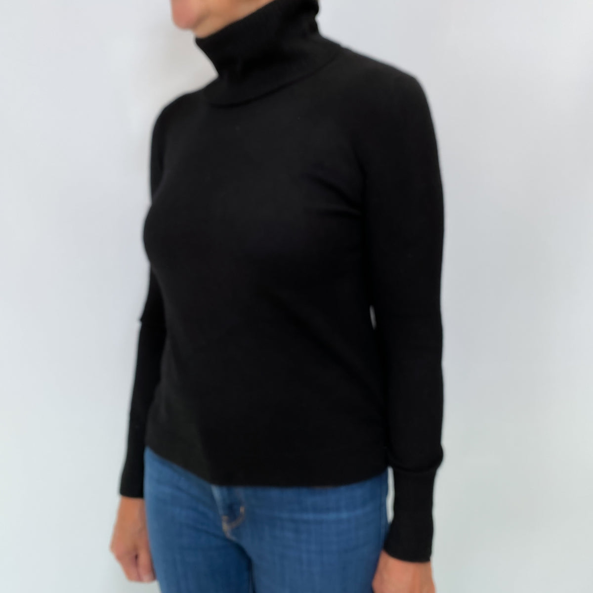 Black Cashmere Polo Neck Jumper Medium