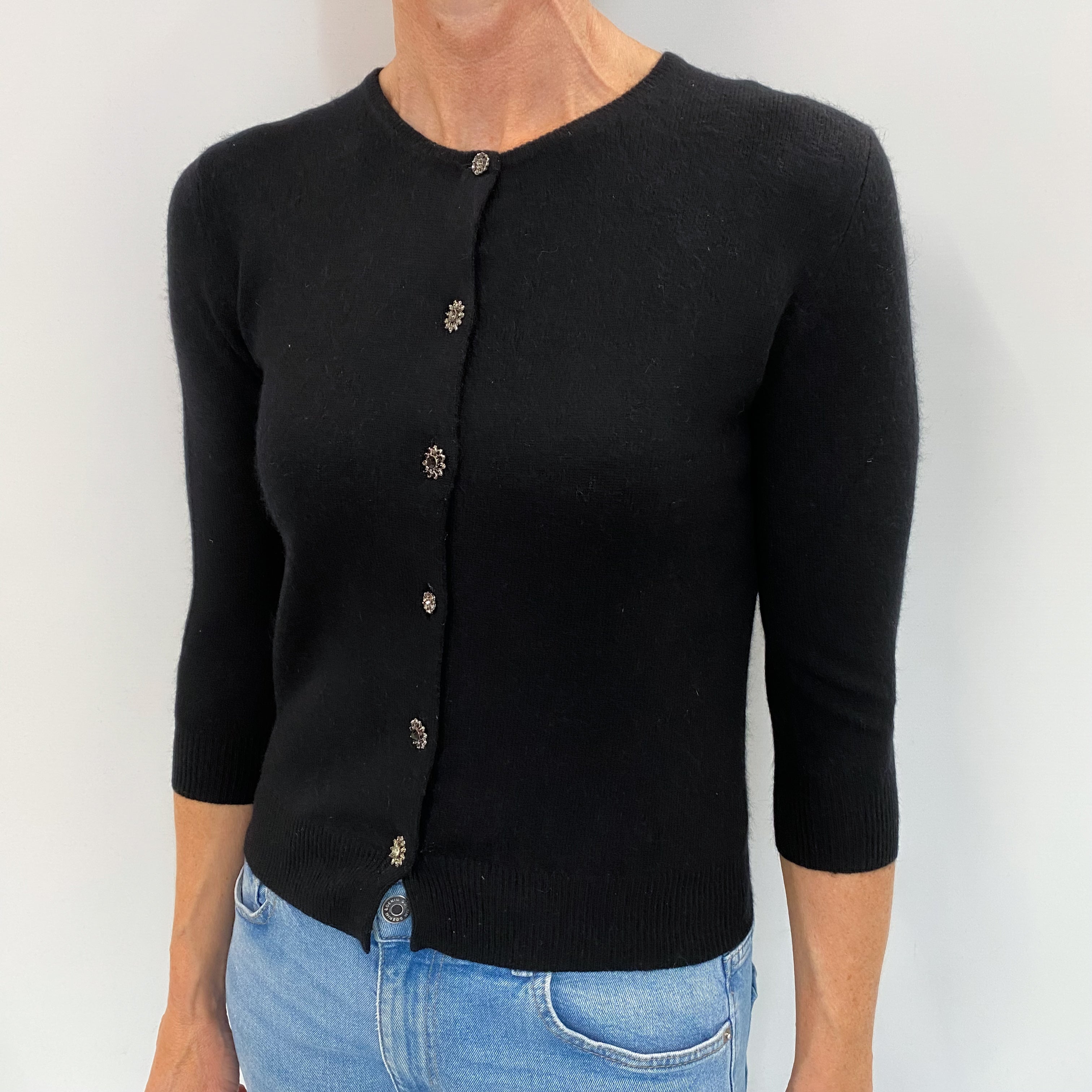 Black Cashmere Crew Neck Cardigan Small