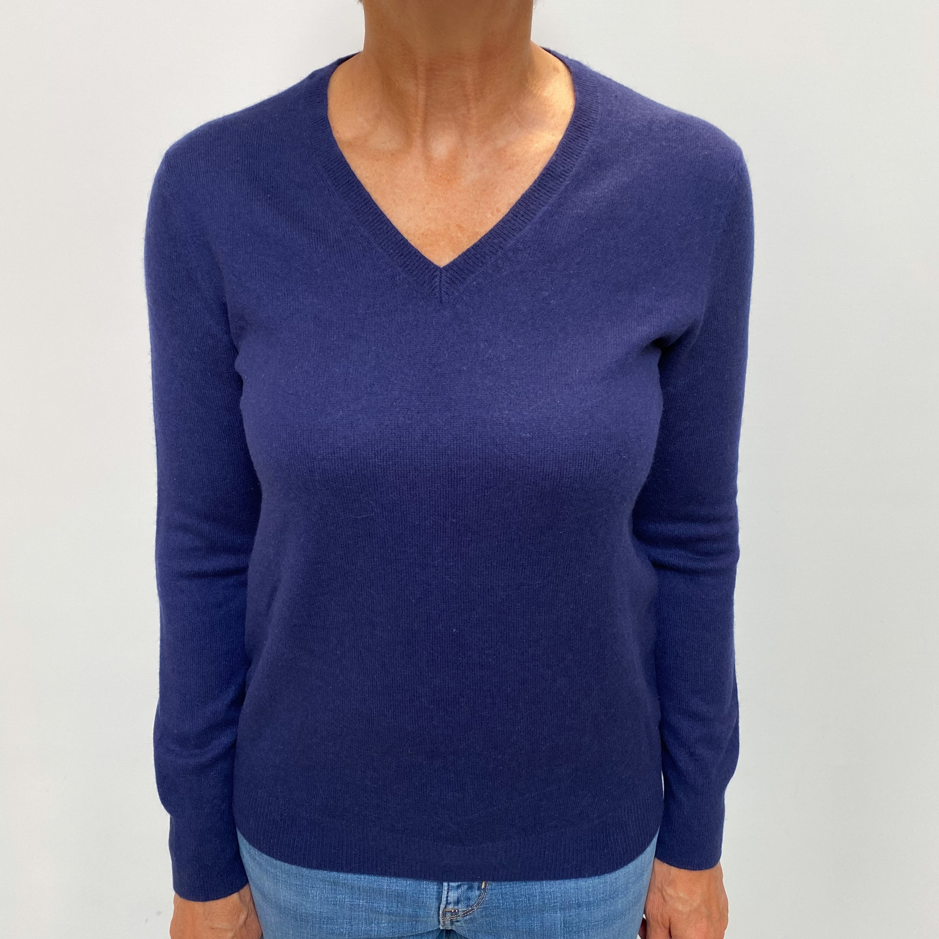 French Navy Cashmere V Neck Jumper Medium