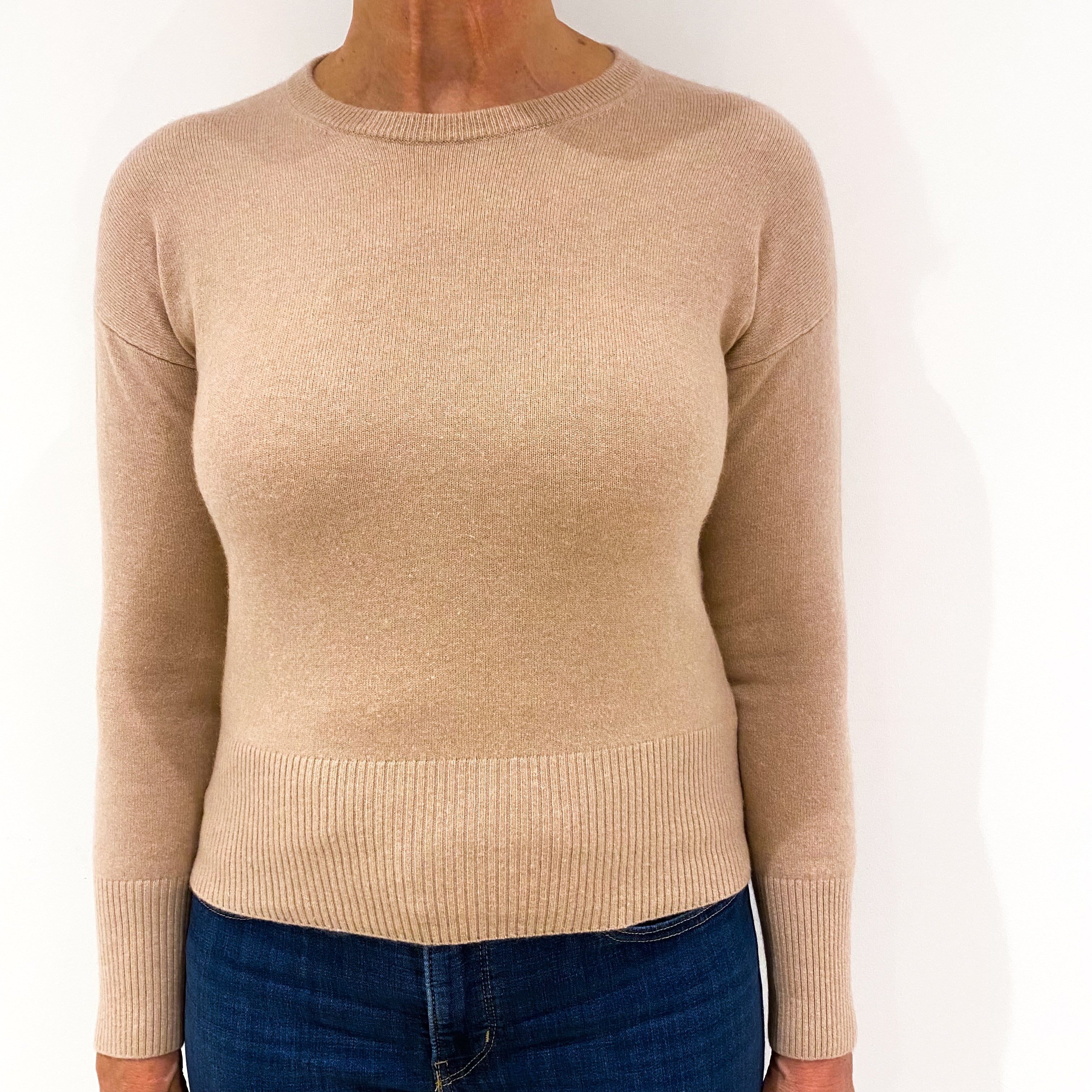 Beige Cashmere Crew Neck Jumper Medium