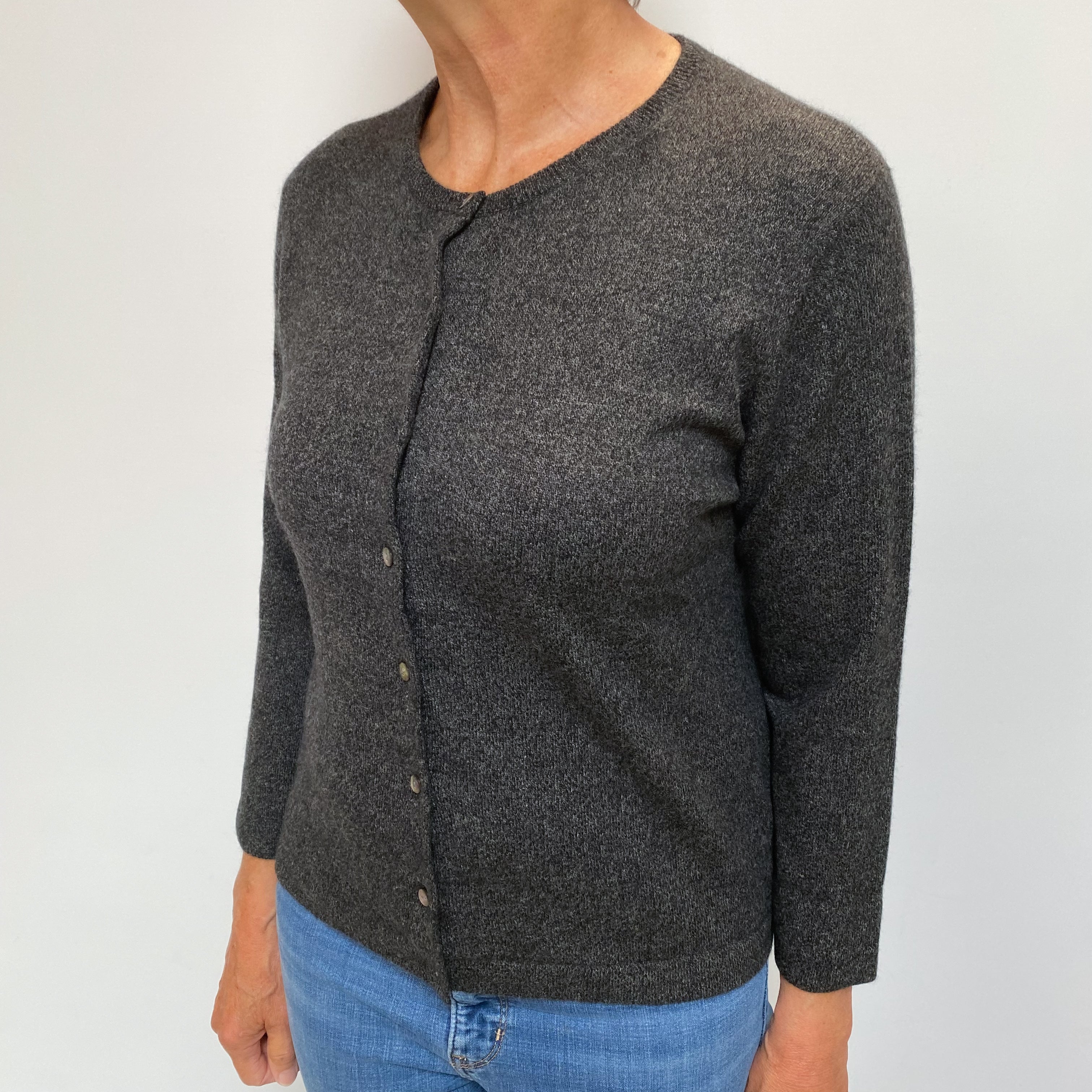Charcoal Grey Cashmere Crew Neck Cardigan Medium