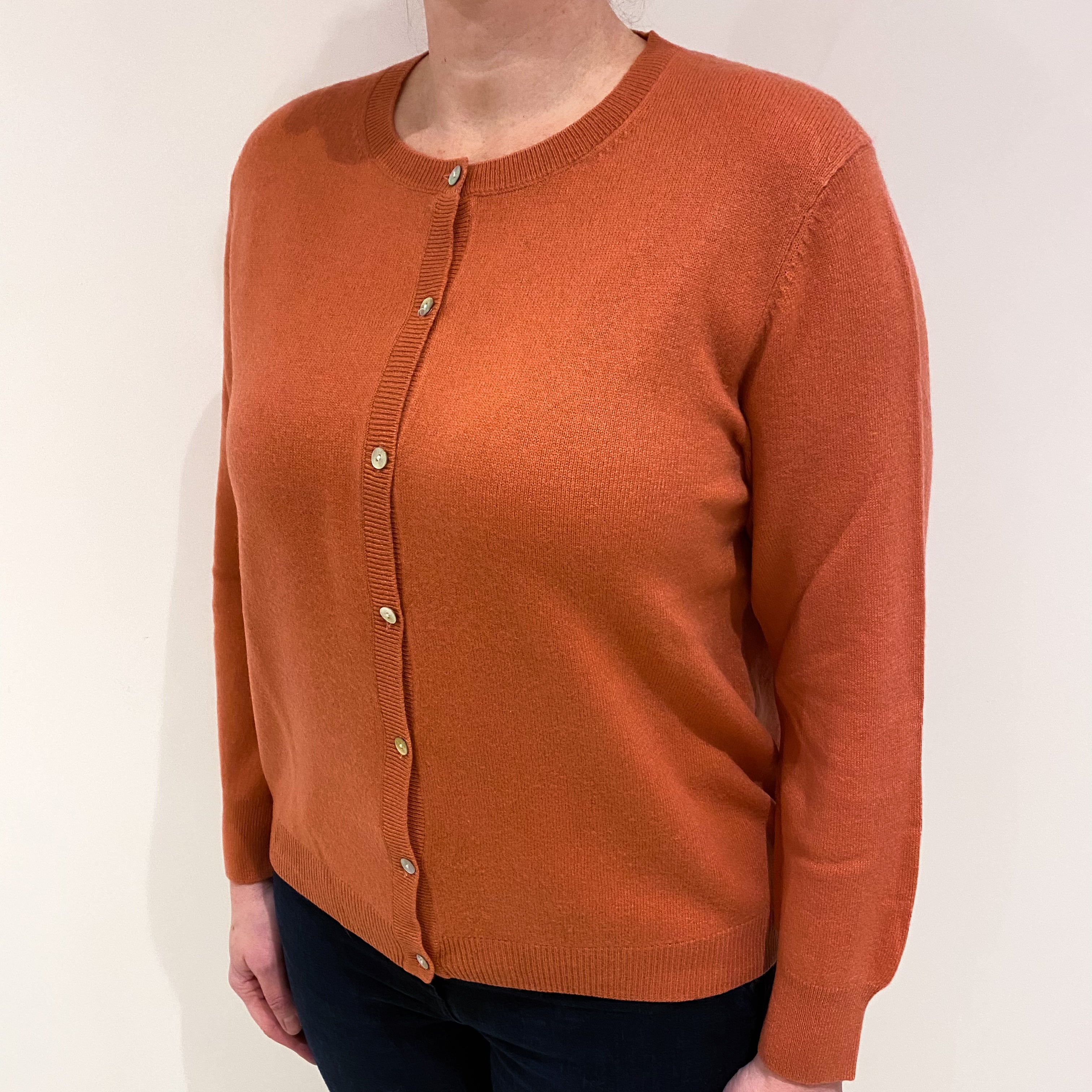Terracotta Orange Cashmere Crew Neck Cardigan Large