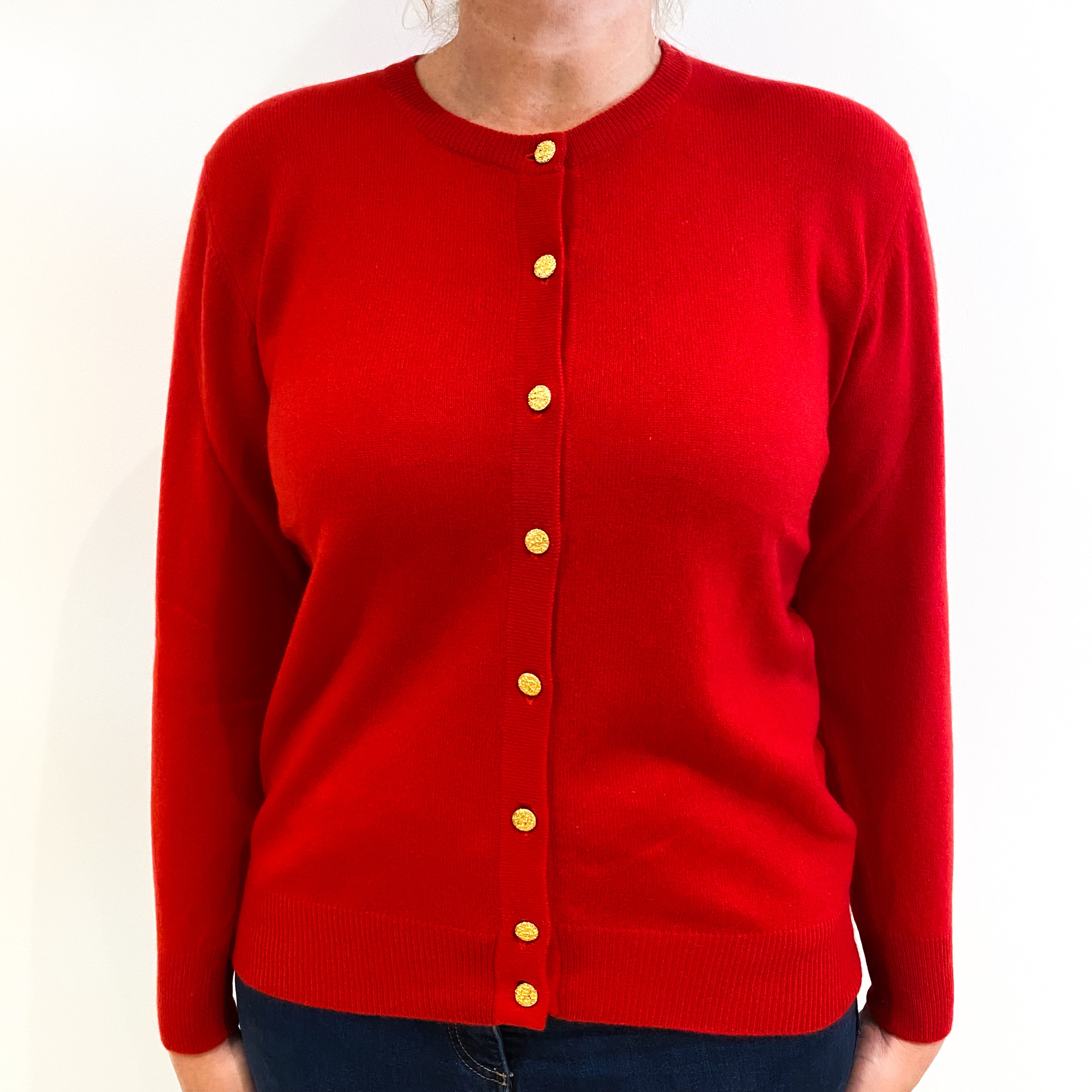 Post Box Red Cashmere Crew Neck Cardigan Large