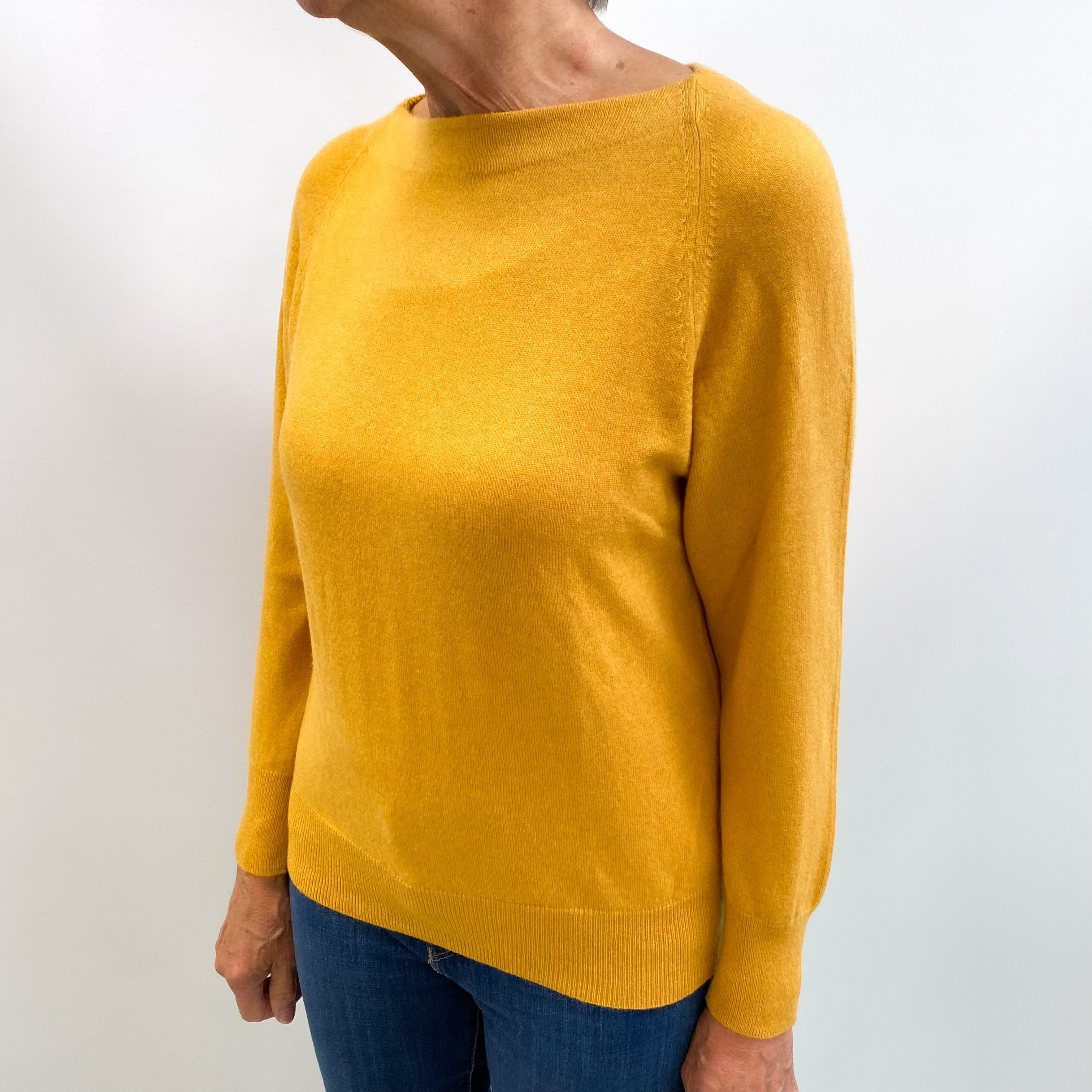 Mustard Yellow Cashmere Slash Neck Jumper Medium