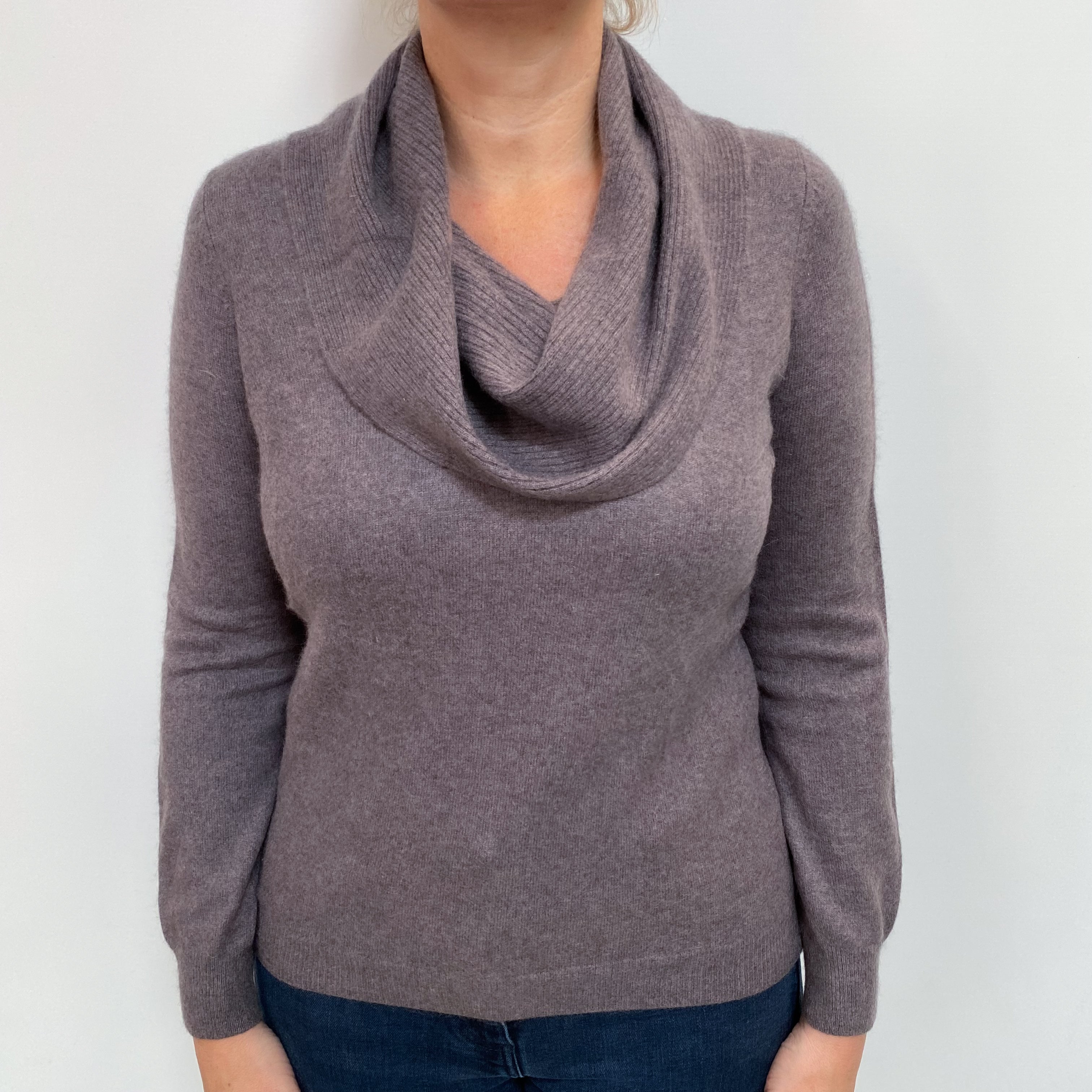 Puce Grey Cashmere Cowl Neck Jumper Large