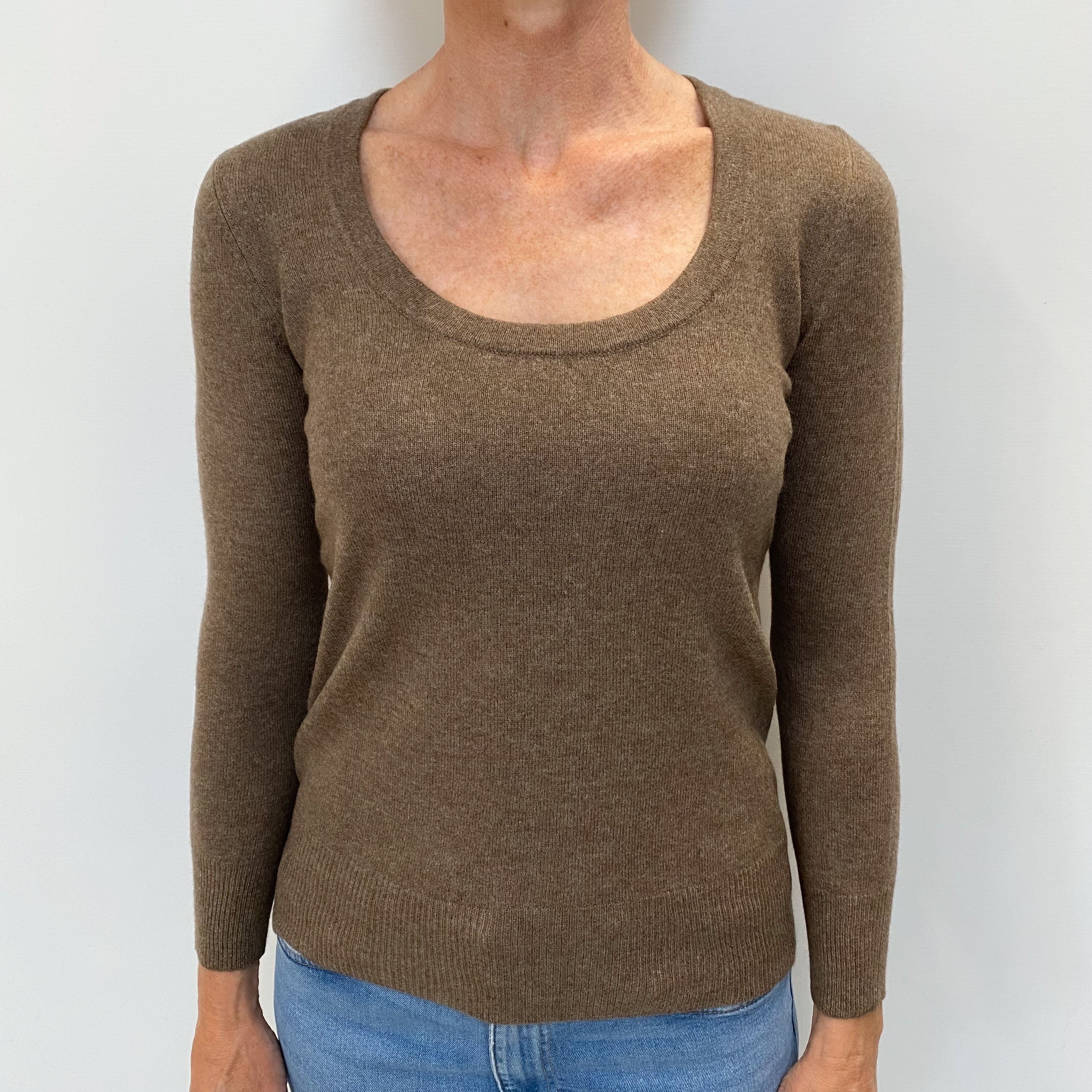 Mocha Brown Cashmere Scoop Neck Jumper Small