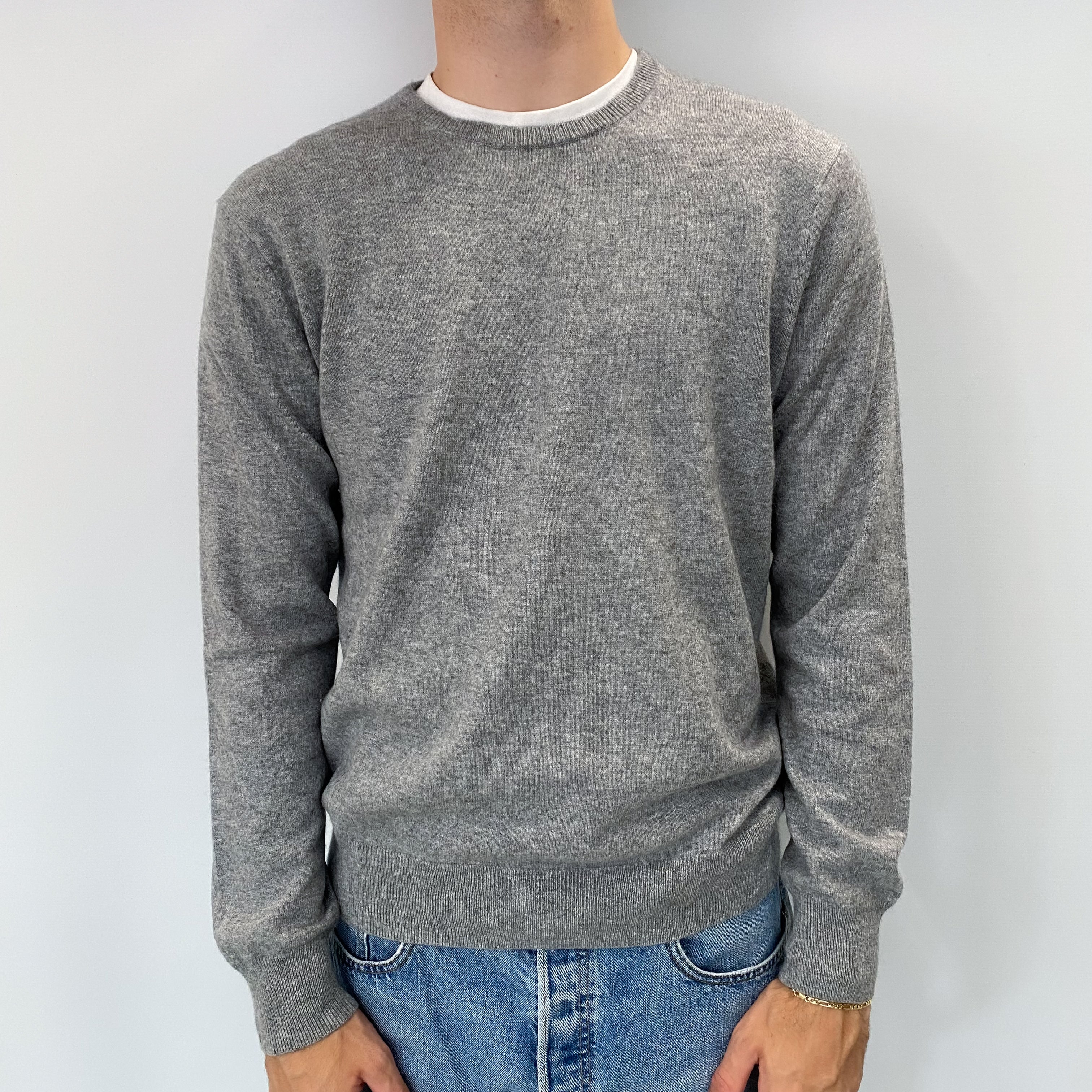 Men's Smoke Grey Cashmere Crew Neck Jumper Large