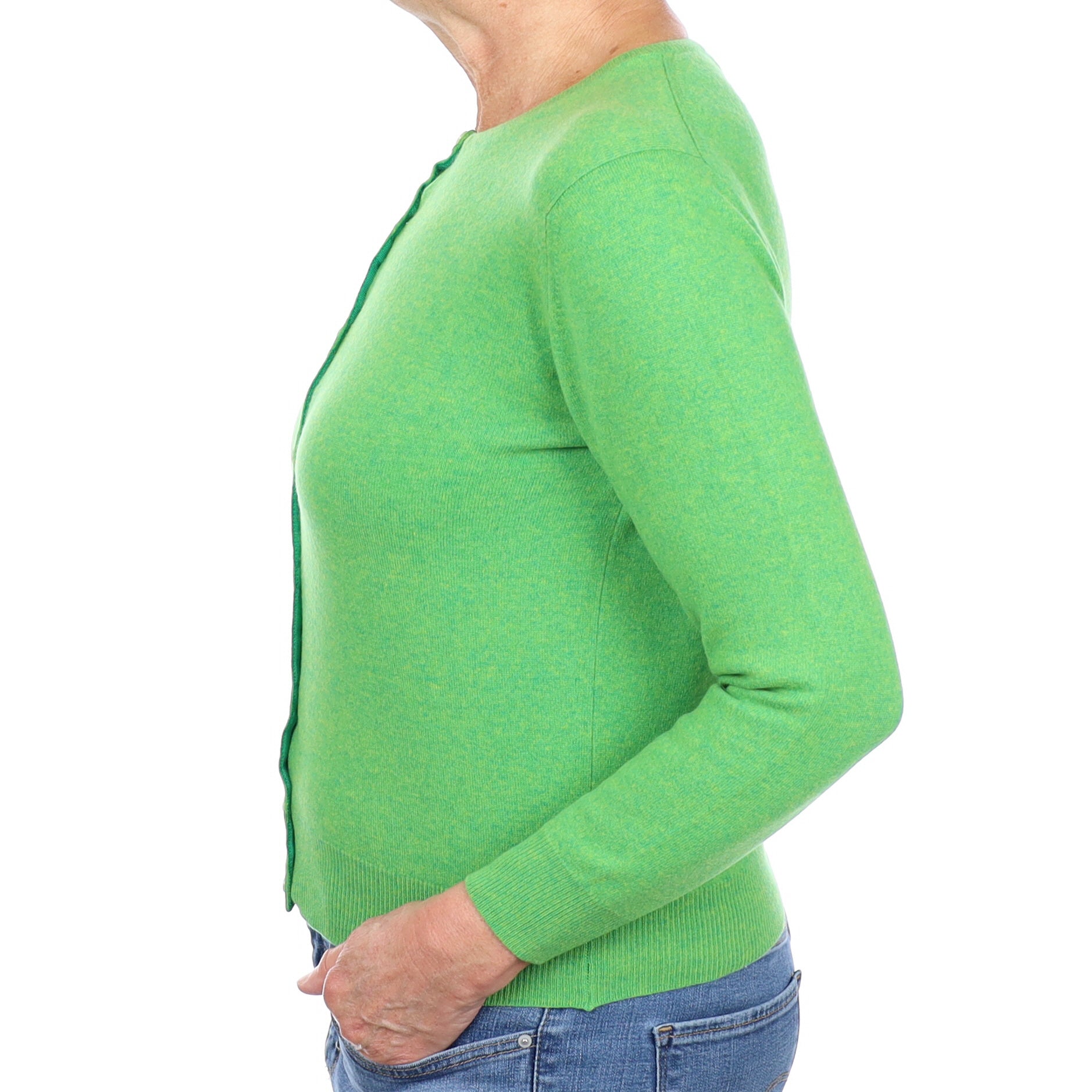 Scottish Neon Green Marl Cashmere Crew Neck Cardigan Medium
