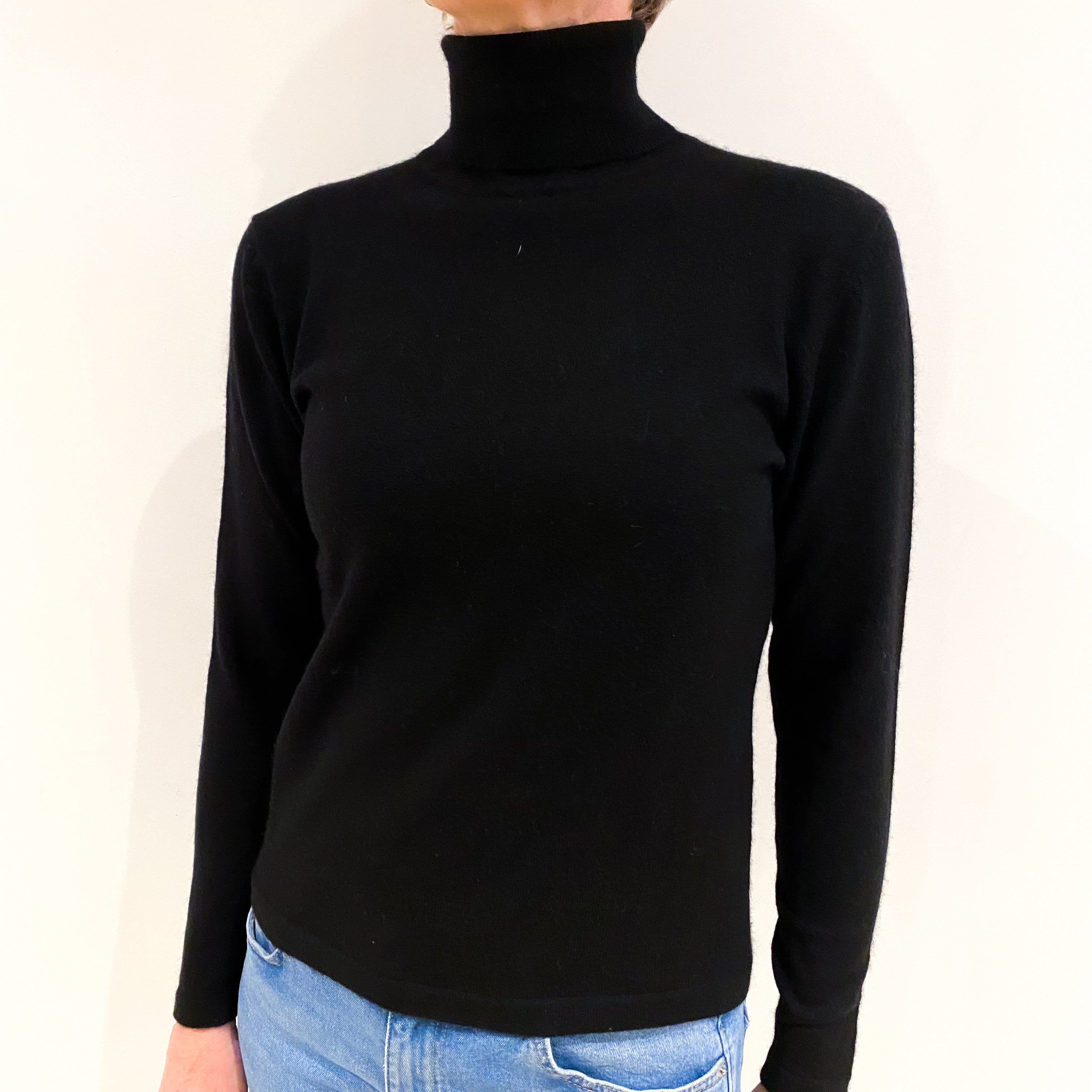 Black Cashmere Polo Neck Jumper Small