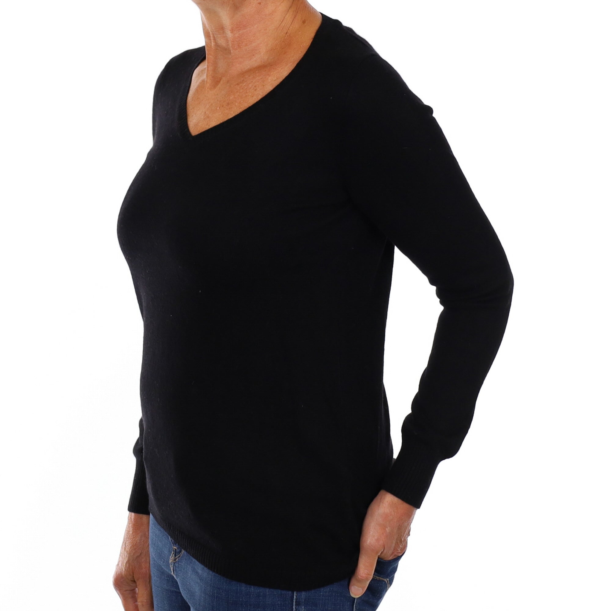 Black Cashmere V Neck Jumper Medium