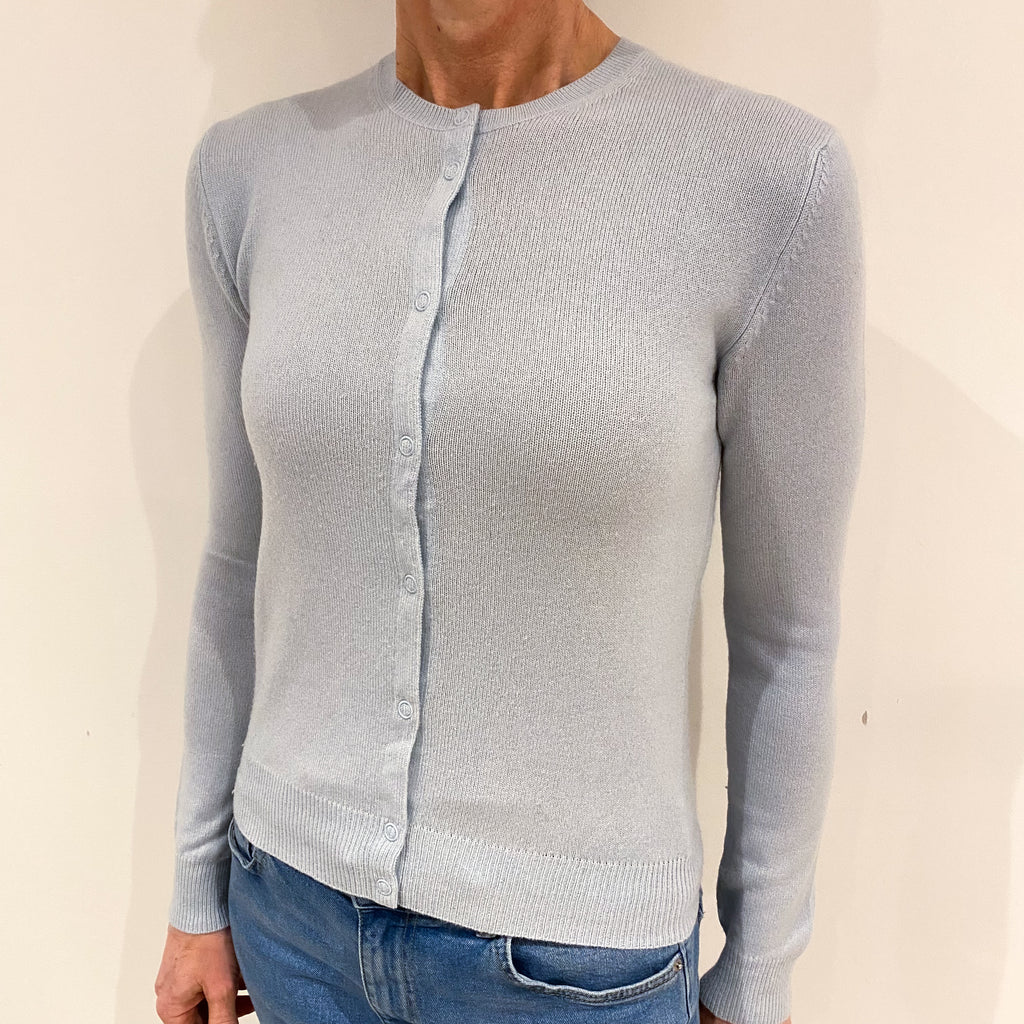 Powder Blue Cashmere Crew Neck Cardigan Small