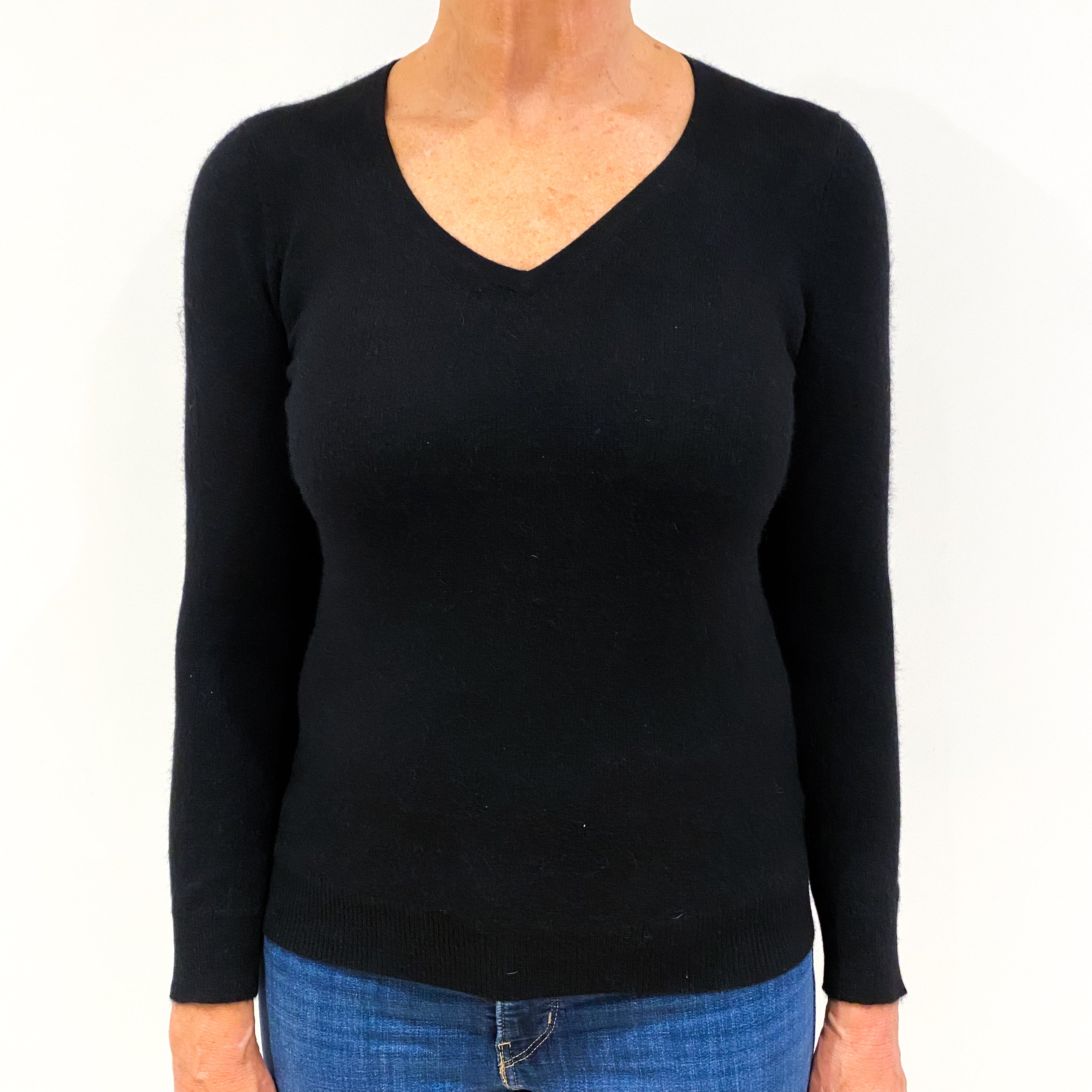 Black Cashmere V-Neck Jumper Medium