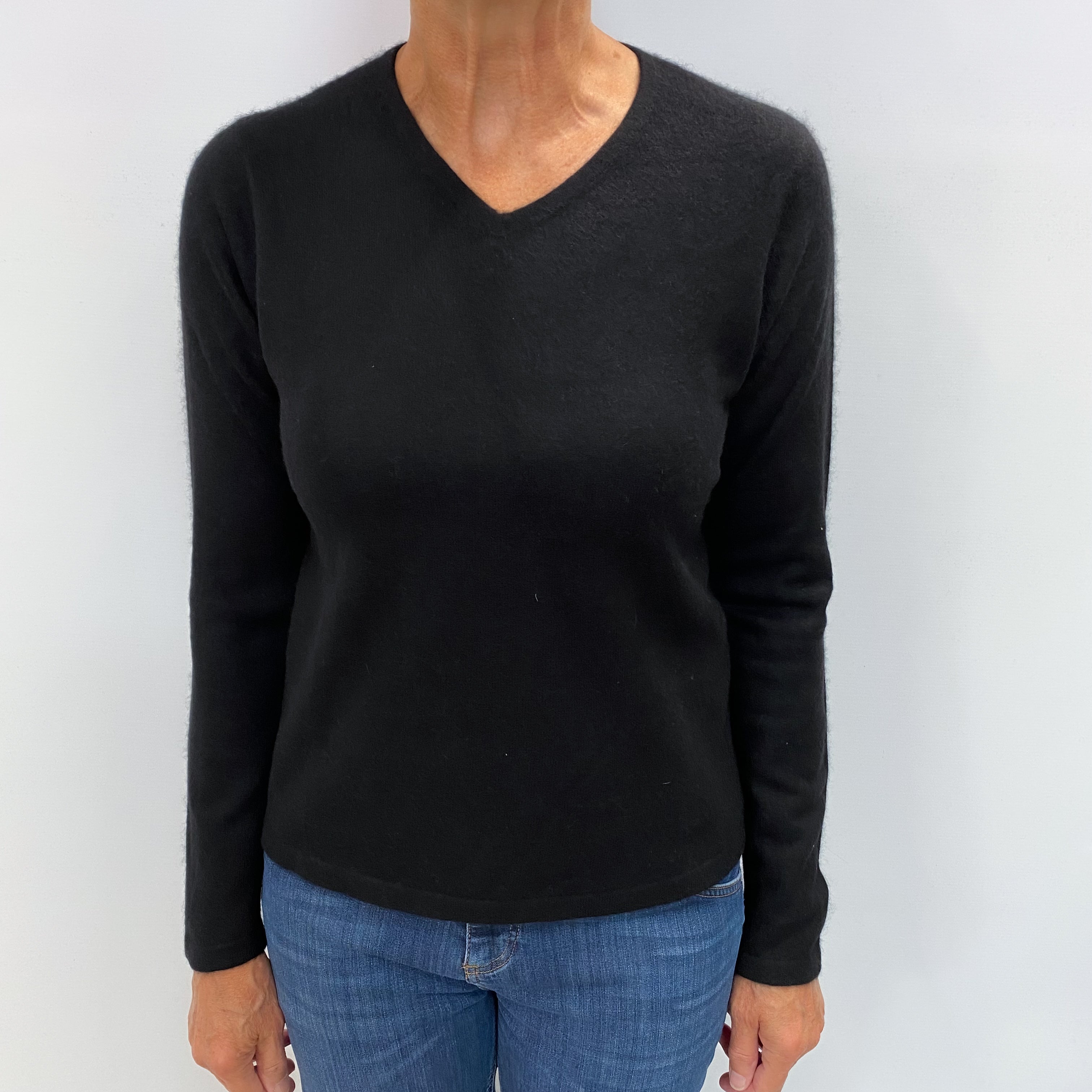 Black Cashmere V Neck Jumper Medium