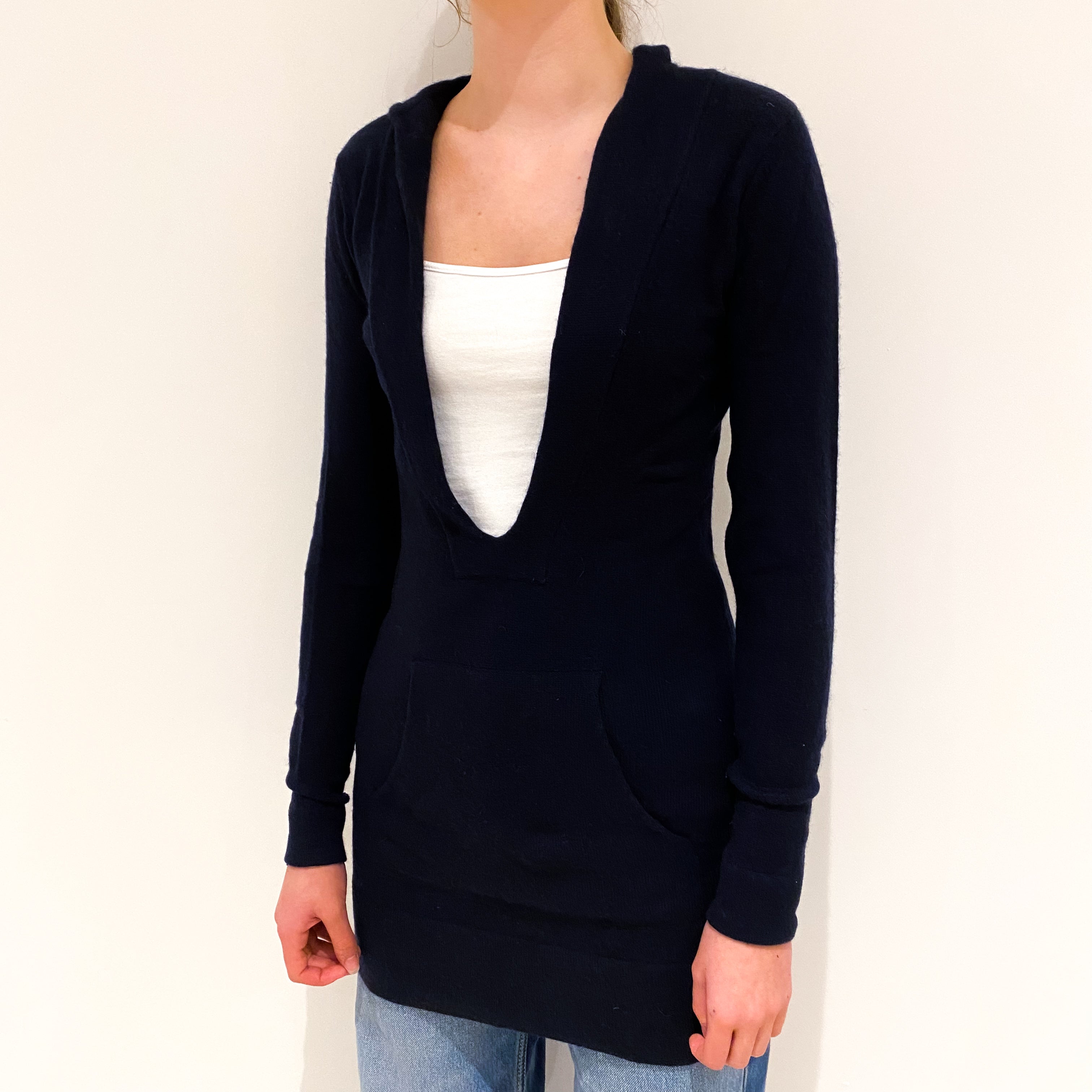 Navy Blue Cashmere Hooded Jumper Extra Small