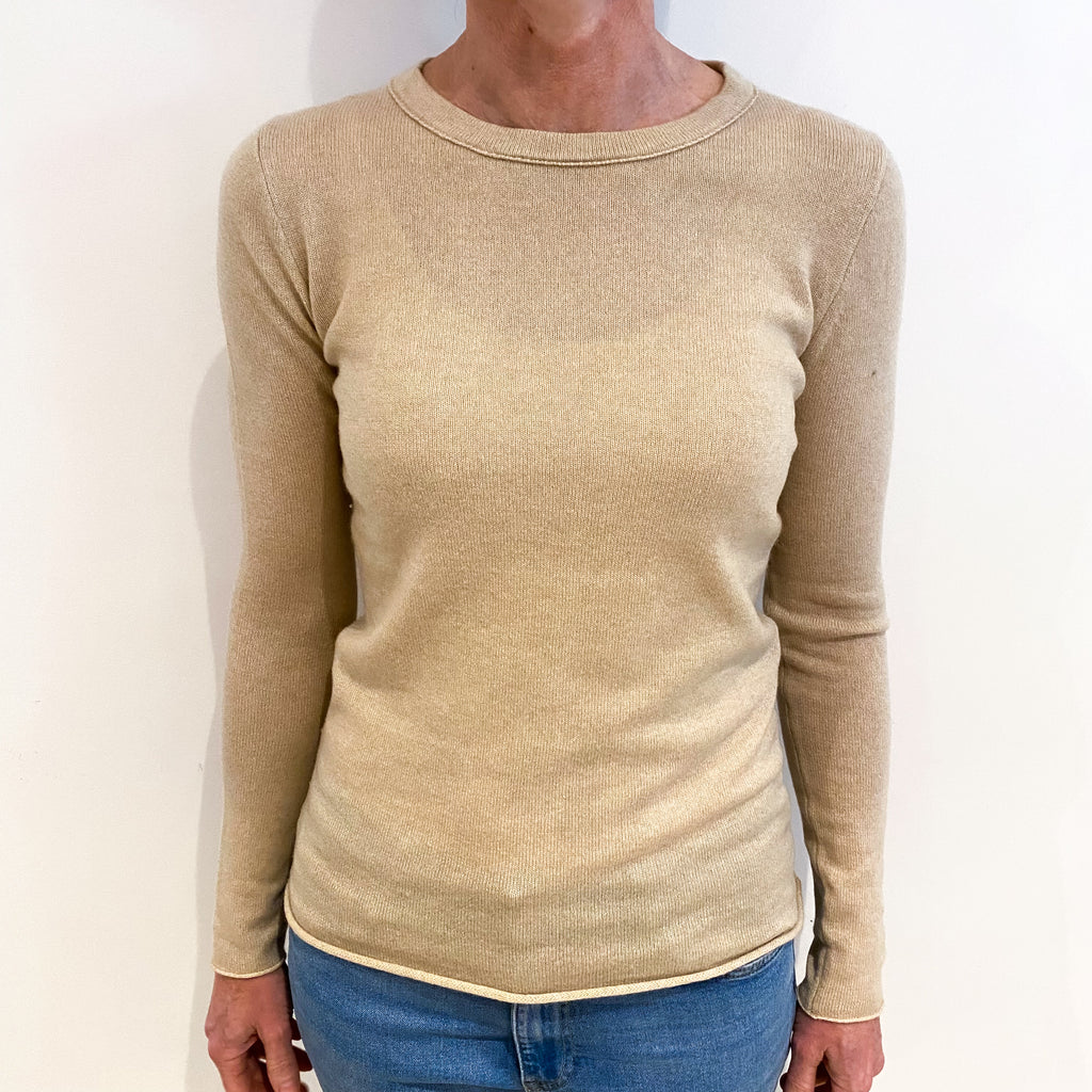 Fawn Beige Cashmere Crew Neck Jumper Small