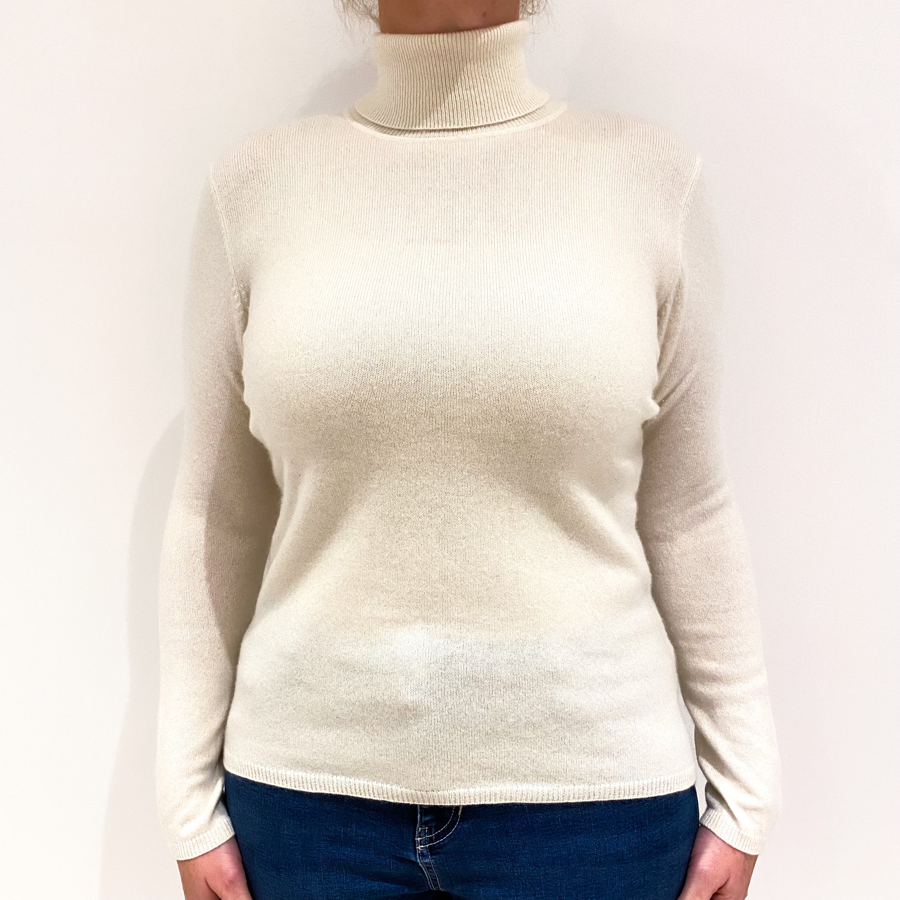 Cream Cashmere Polo Neck Jumper Large