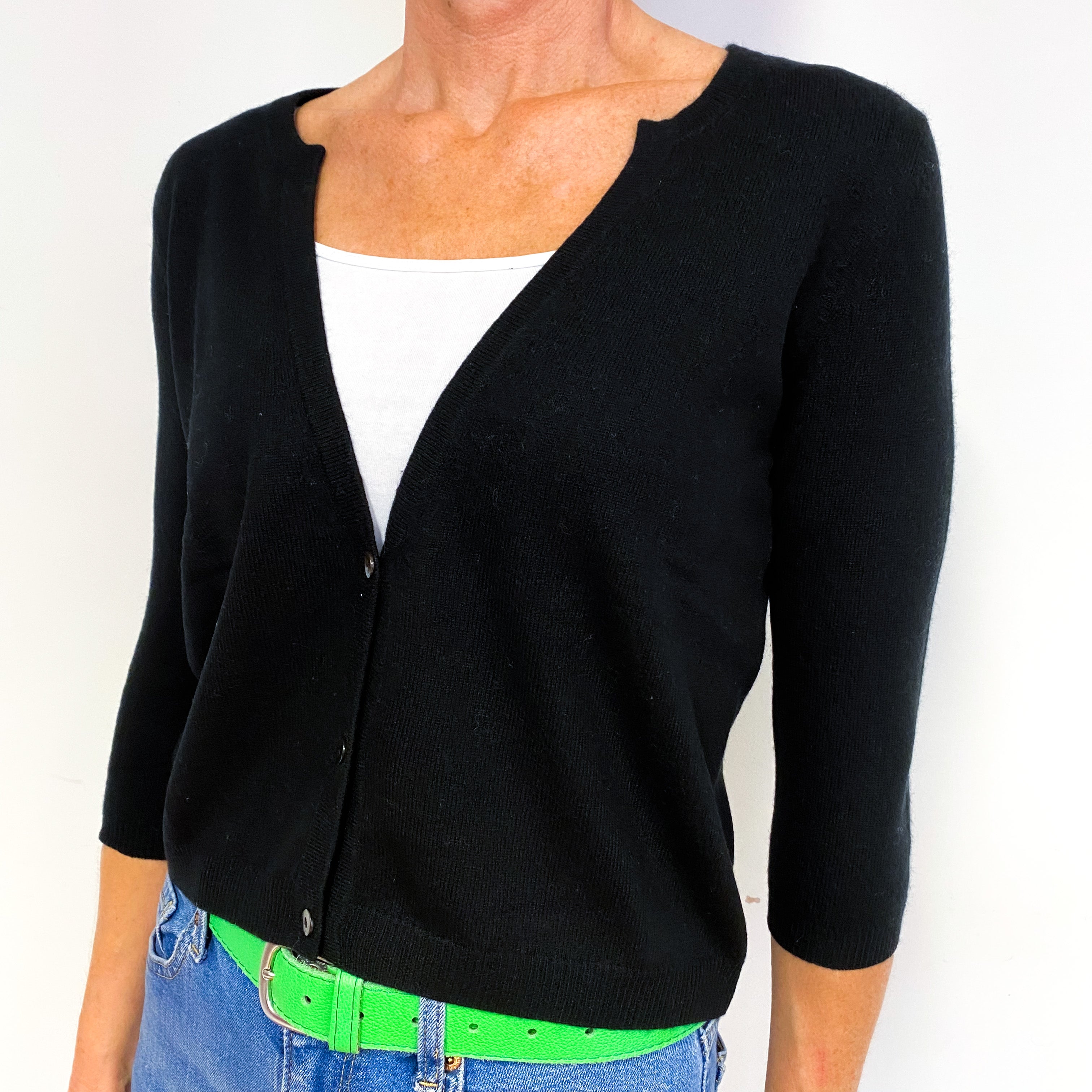 Black 3/4 Sleeve Cashmere Cropped Cardigan Medium