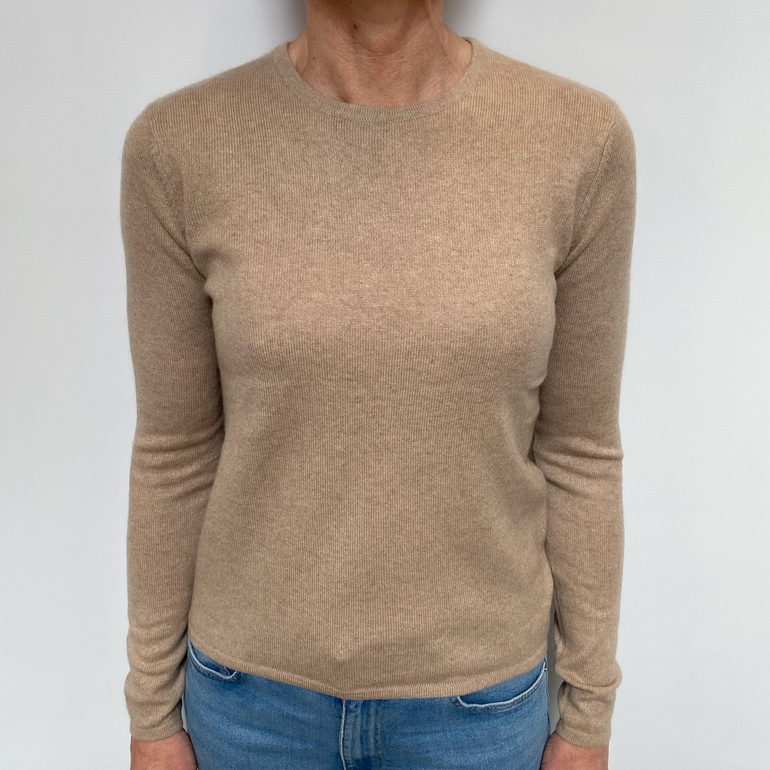Fawn Beige Cashmere Crew Neck Jumper Small