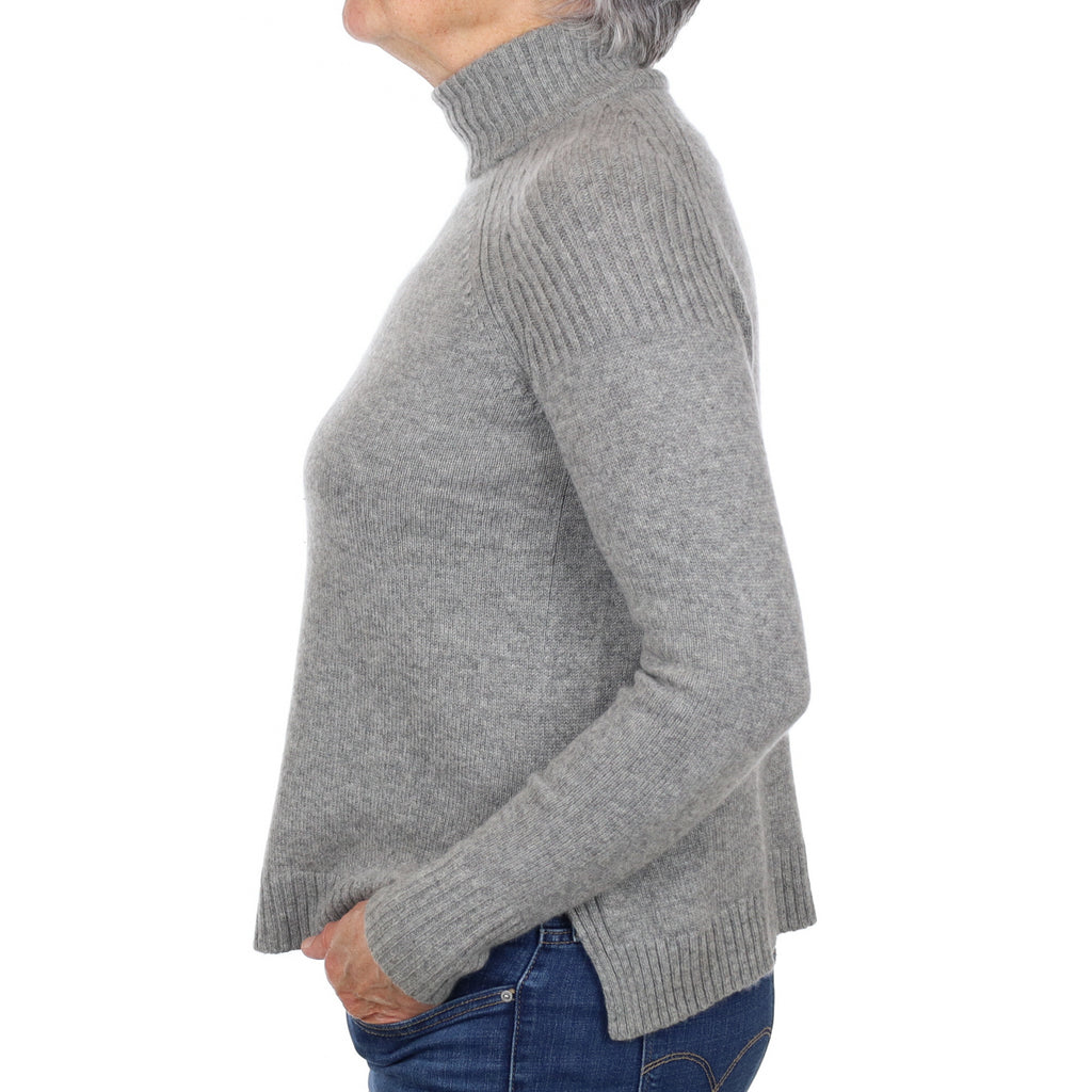 Ash Grey Cashmere Zip Up Turtle Neck Jumper Medium