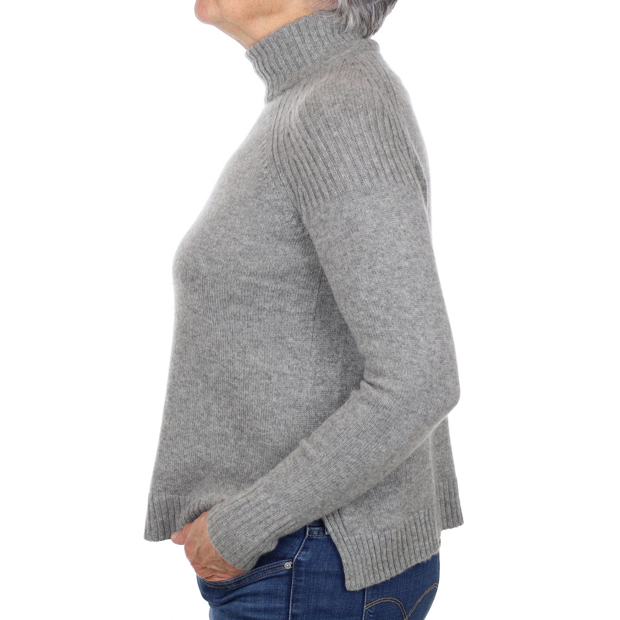 Ash Grey Cashmere Zip Up Turtle Neck Jumper Medium