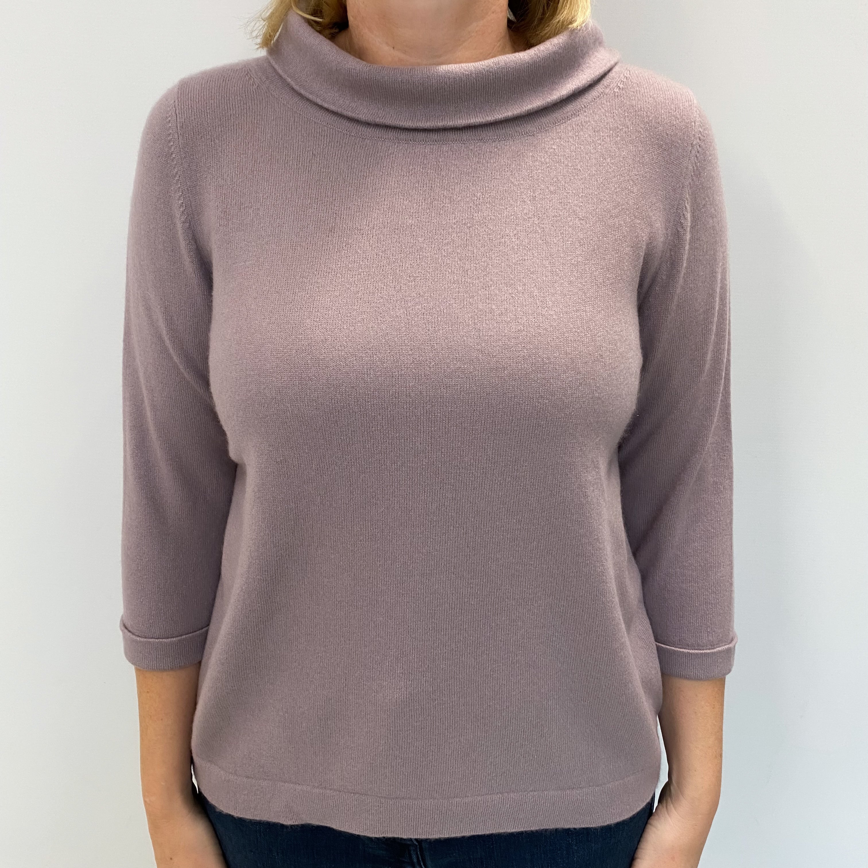 Lilac Purple Cashmere Funnel Neck Jumper Large