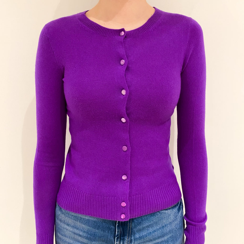 Bright Violet Purple Cashmere Crew Neck Cardigan 3XS