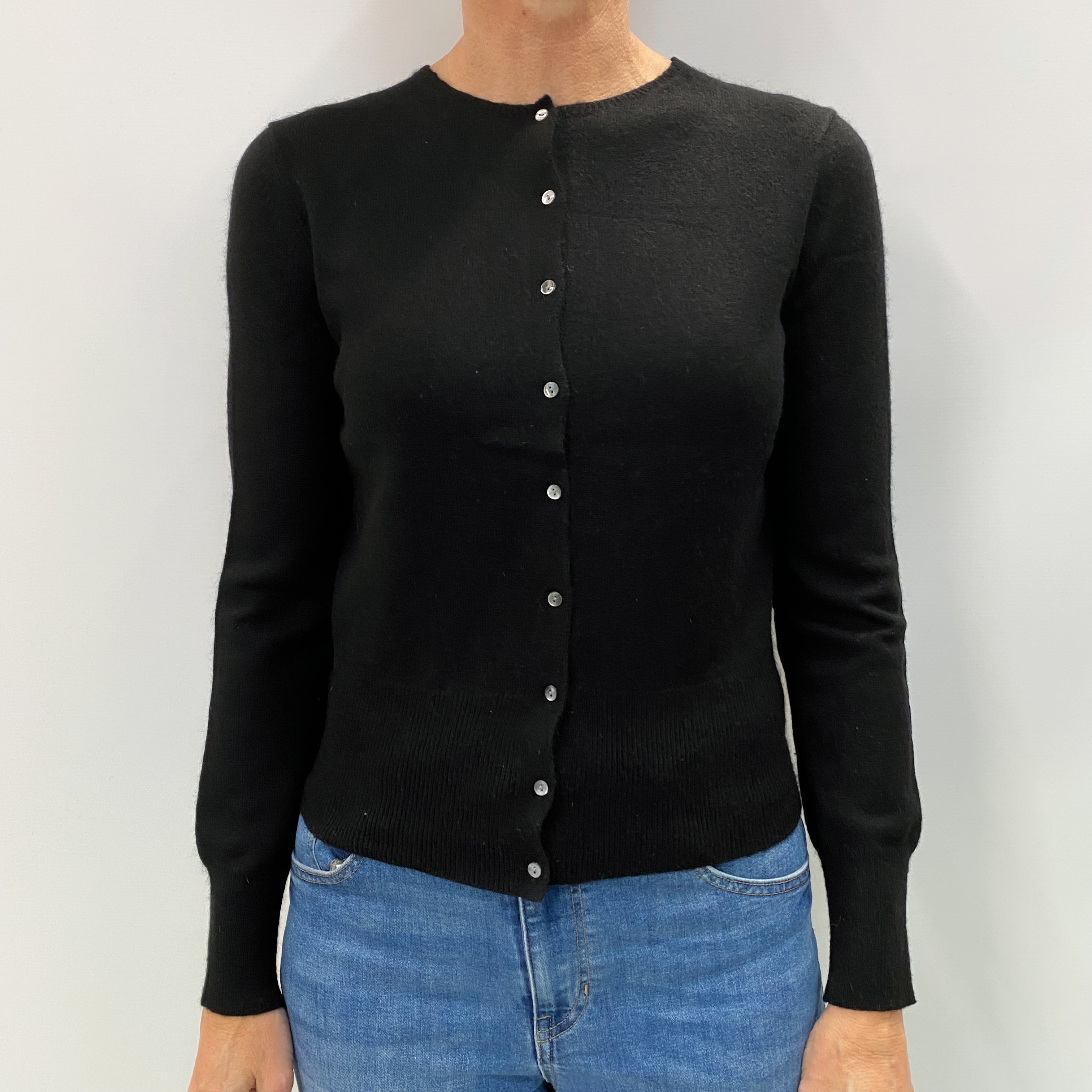 Black Cashmere Crew Neck Cardigan Small