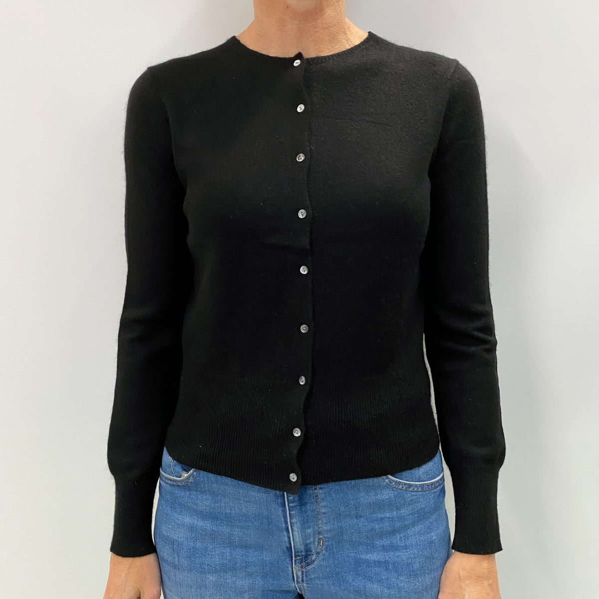Black Cashmere Crew Neck Cardigan Small