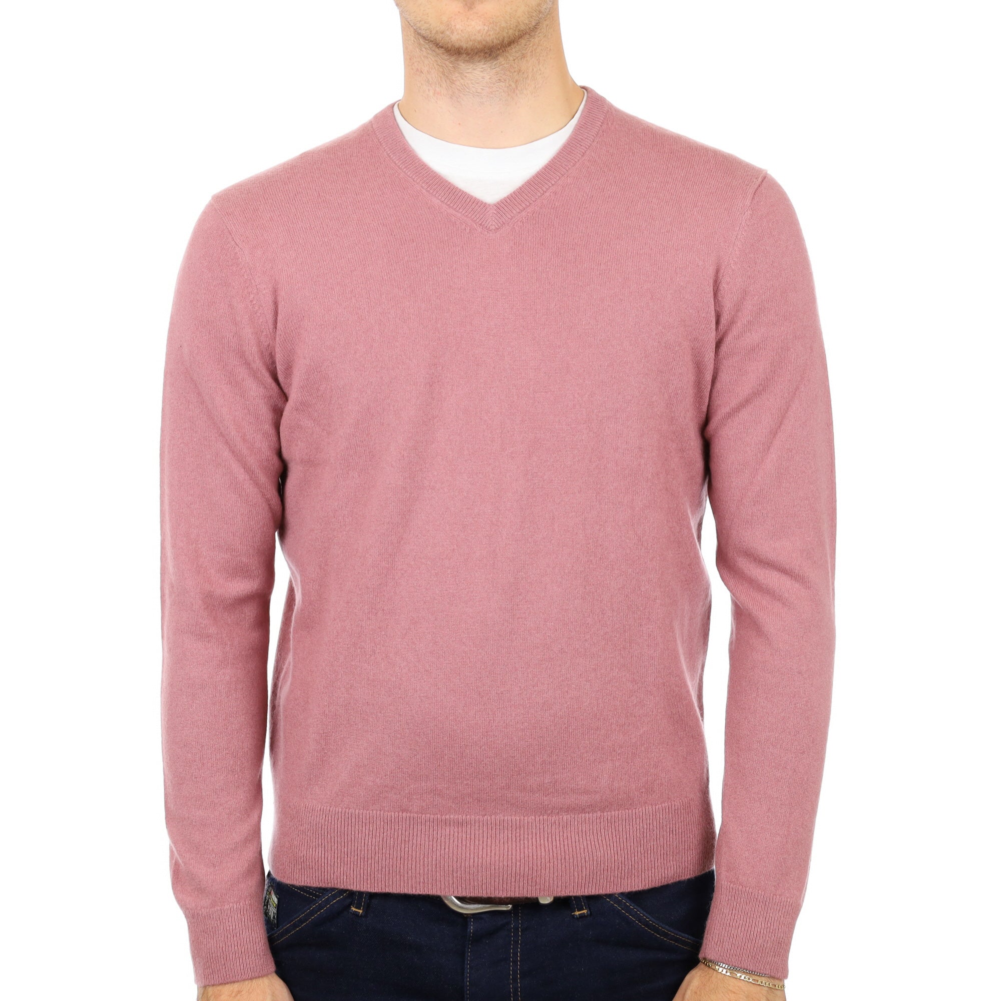 Men's Faded Heather Pink Cashmere Crew Neck Jumper Medium