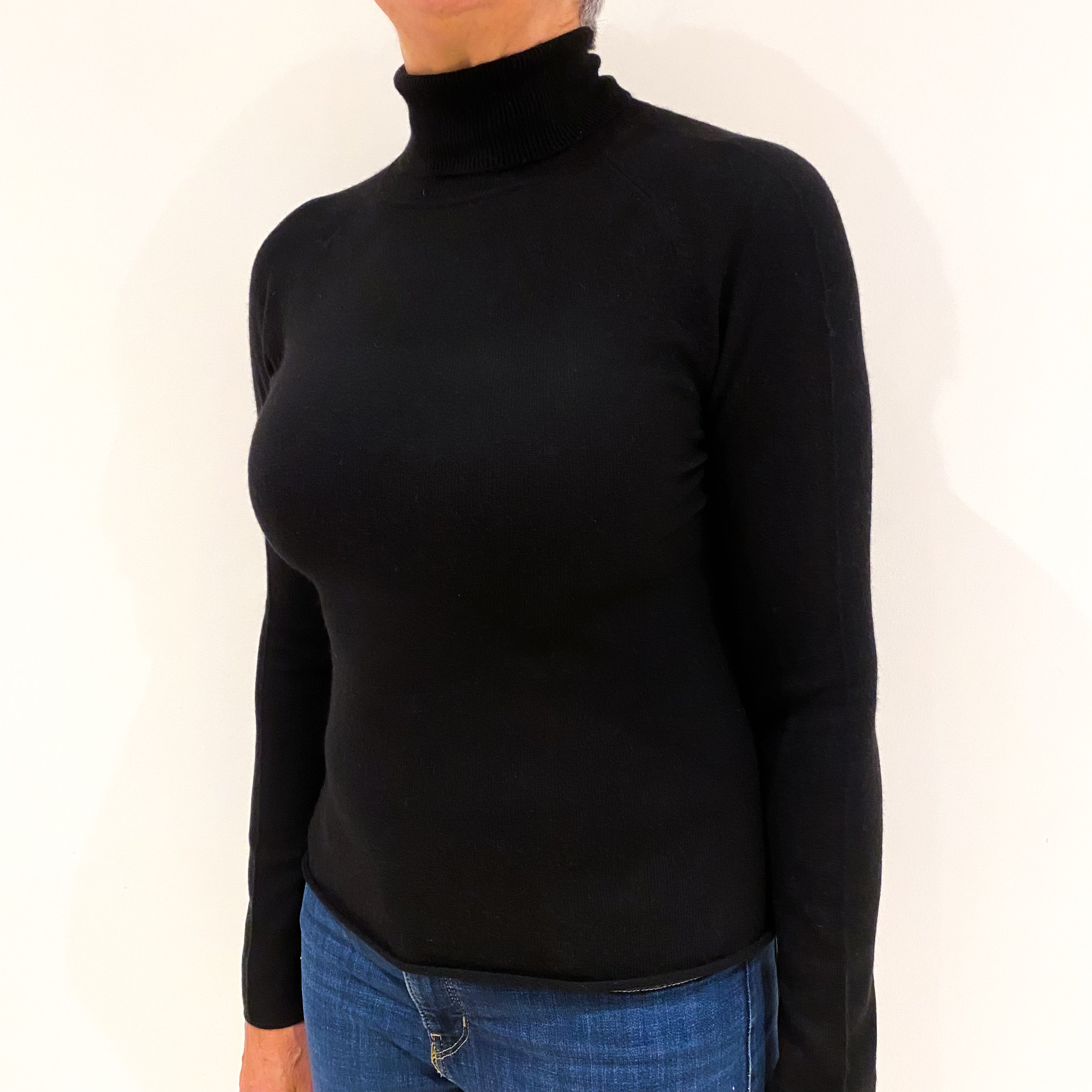 Black Cashmere Polo Neck Jumper Medium