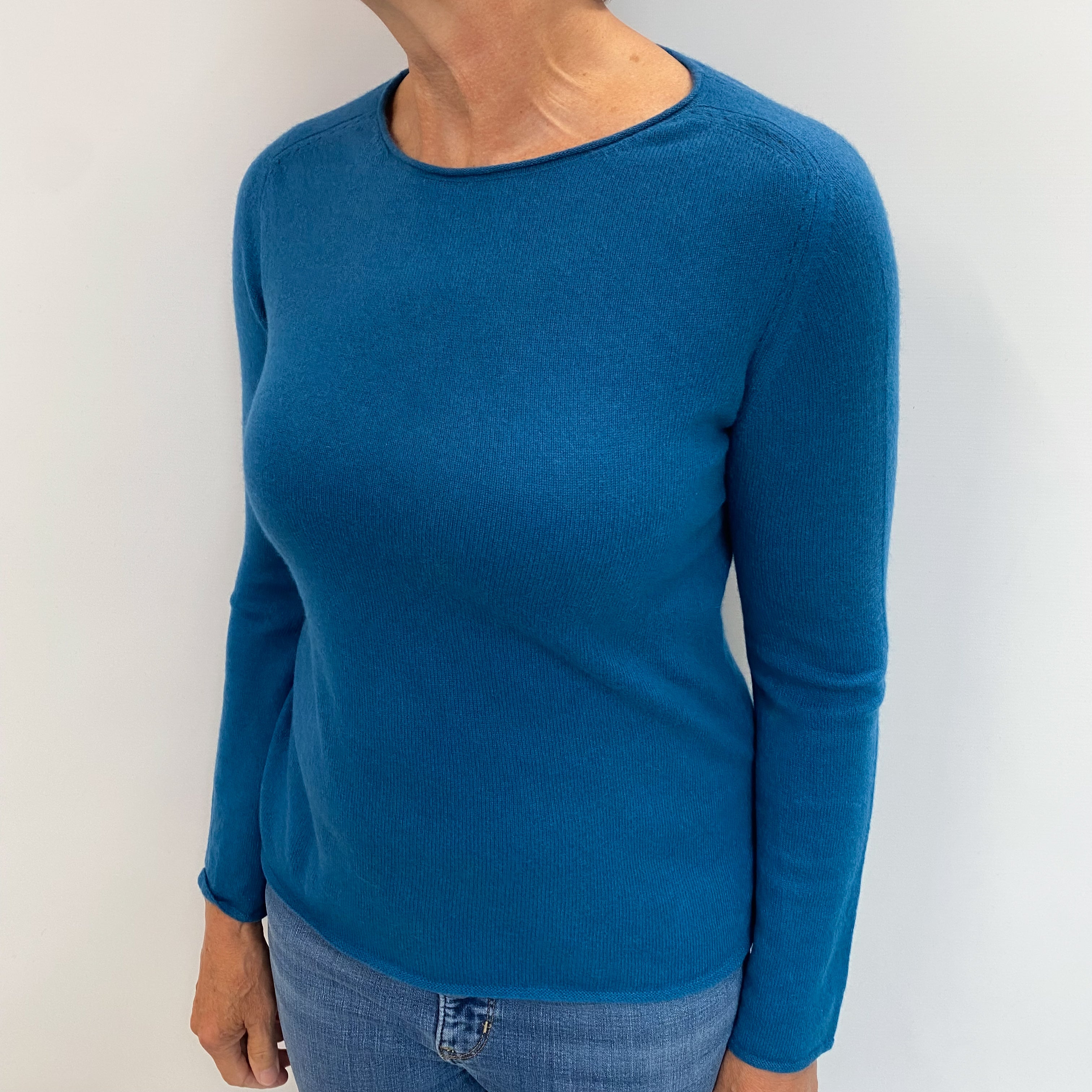 Neimam Marcus Teal Blue Cashmere Crew Neck Jumper Medium