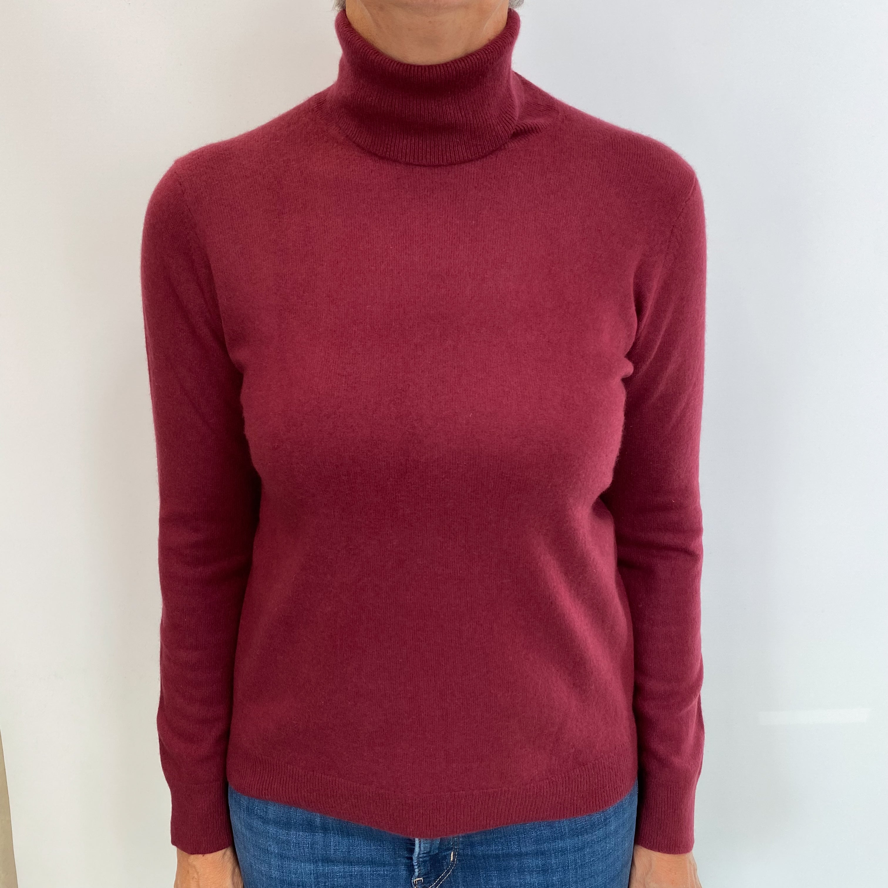 Maroon Red Cashmere Polo Neck Jumper Medium