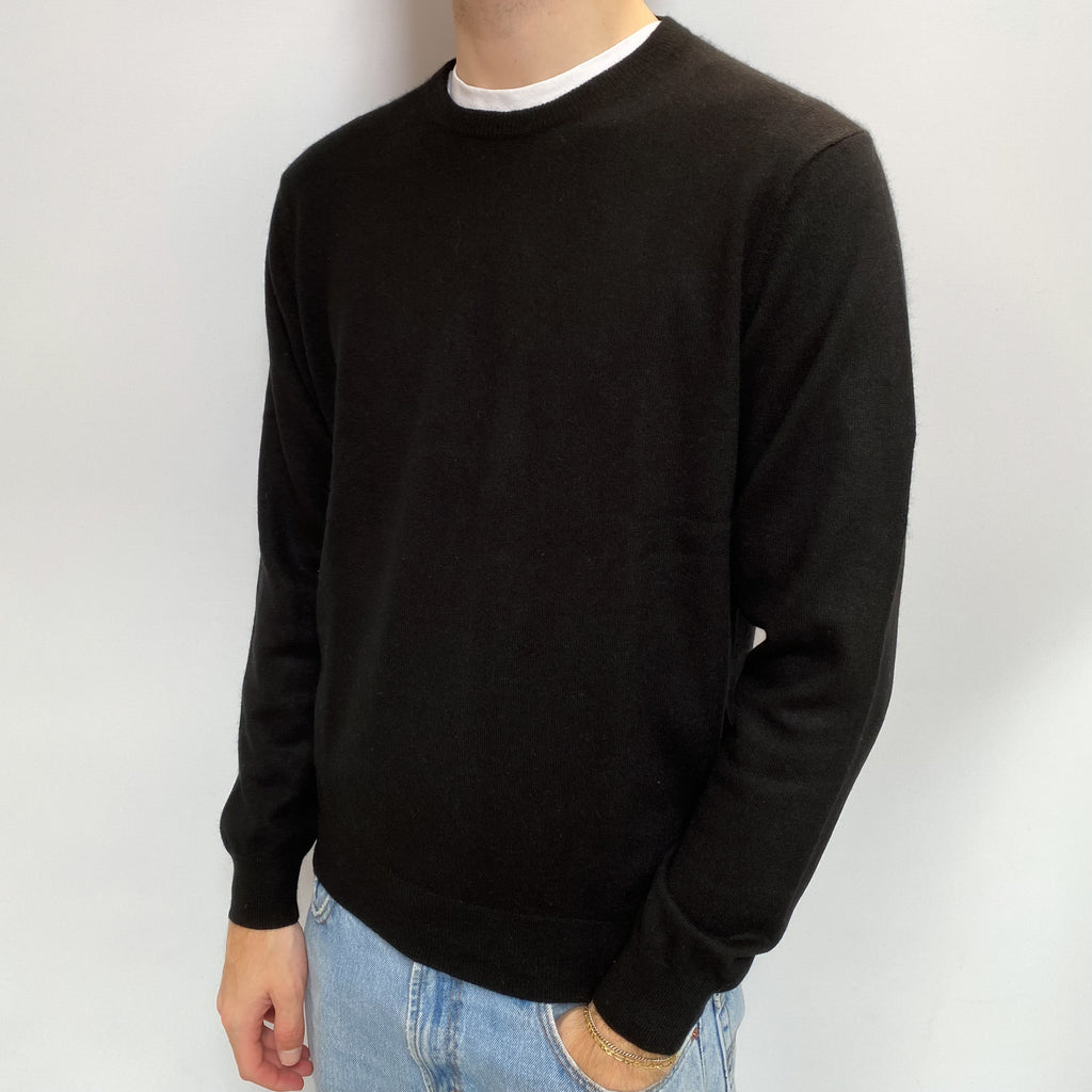 Men's Black Cashmere Crew Neck Jumper Large