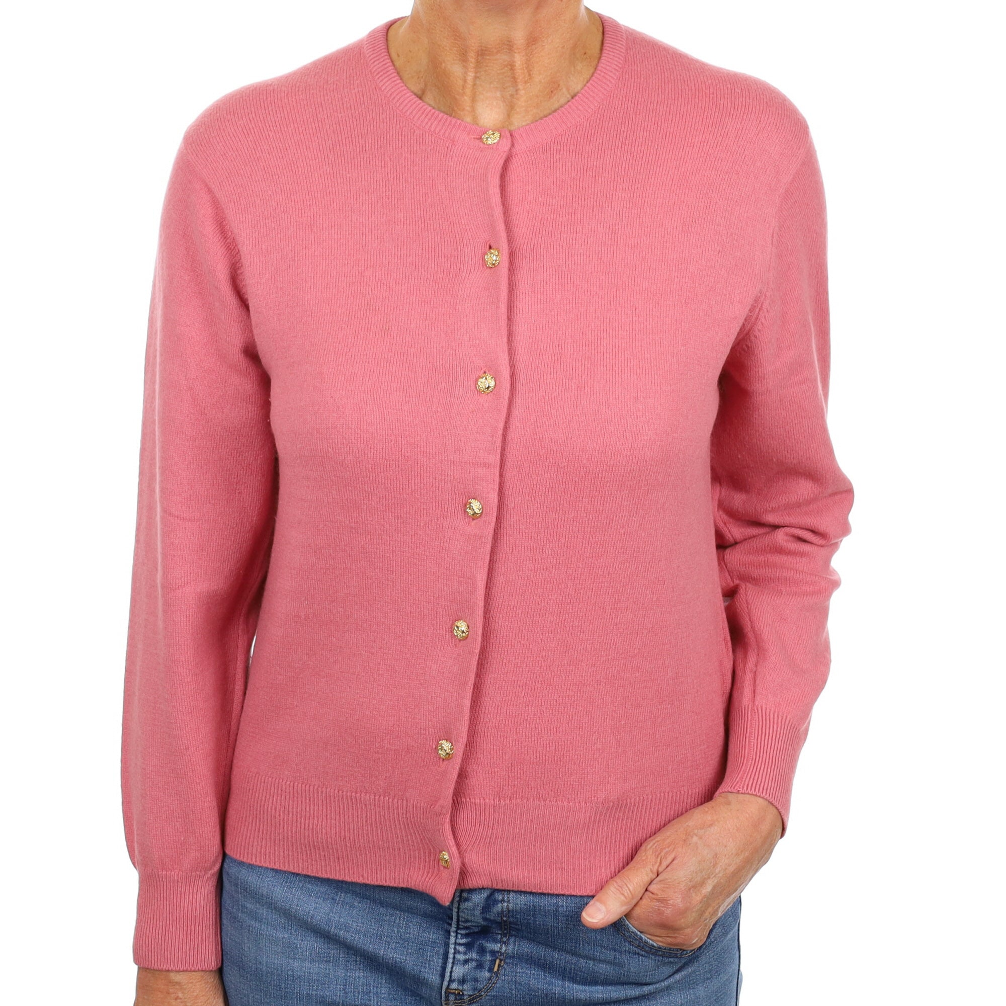Flamingo Pink Cashmere Crew Neck Cardigan Medium