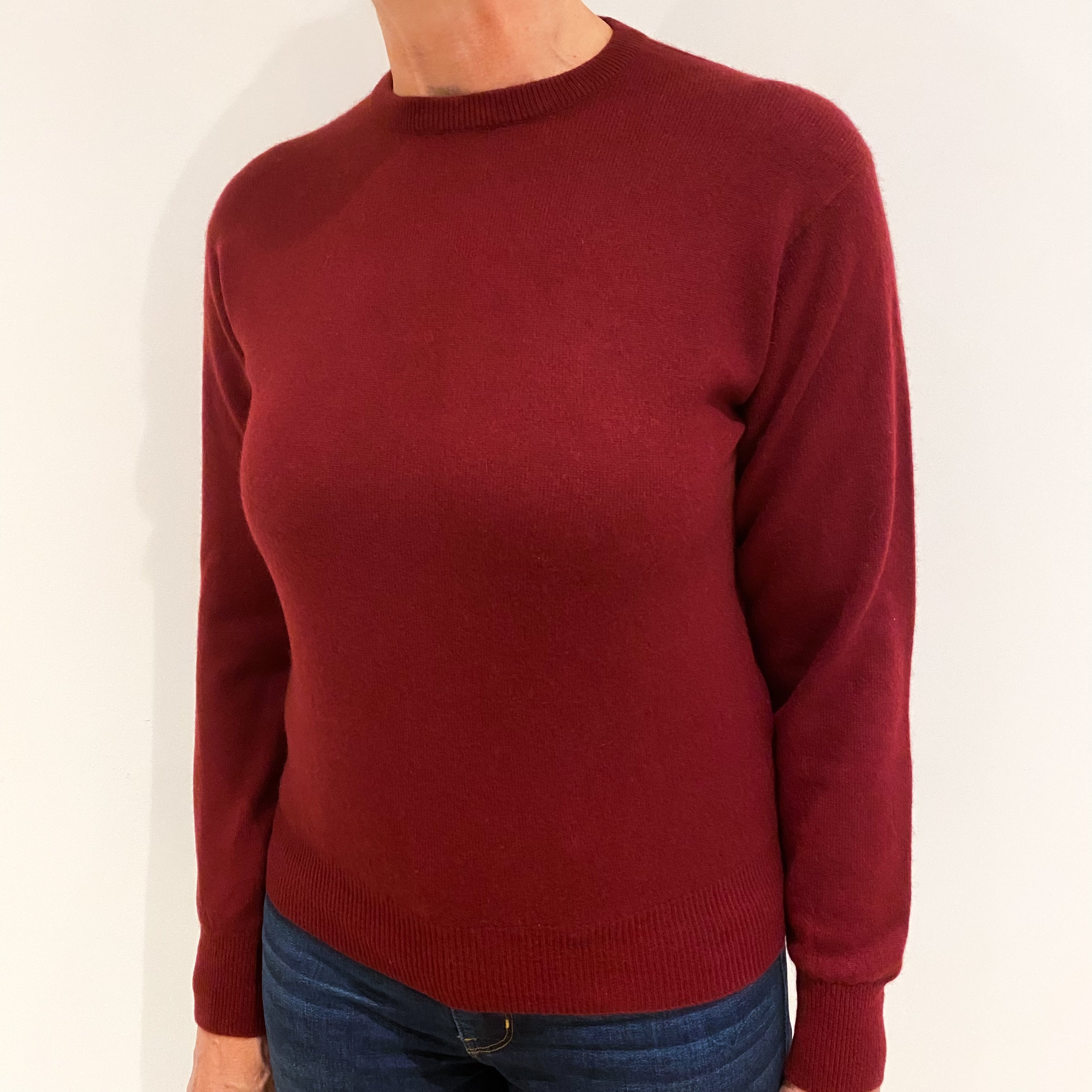 Maroon Red Cashmere Crew Neck Jumper Medium