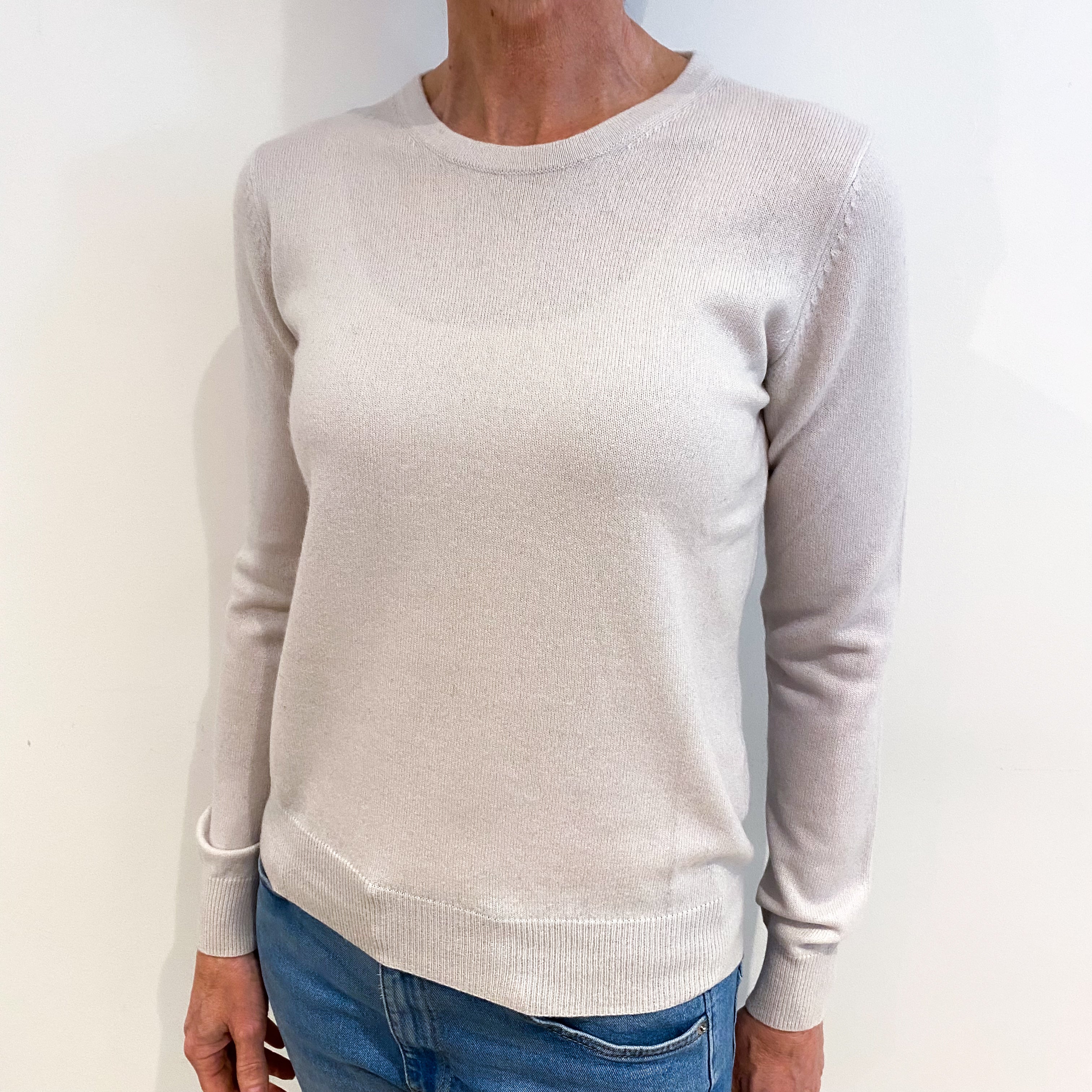 Alabaster White Cashmere Crew Neck Jumper Small