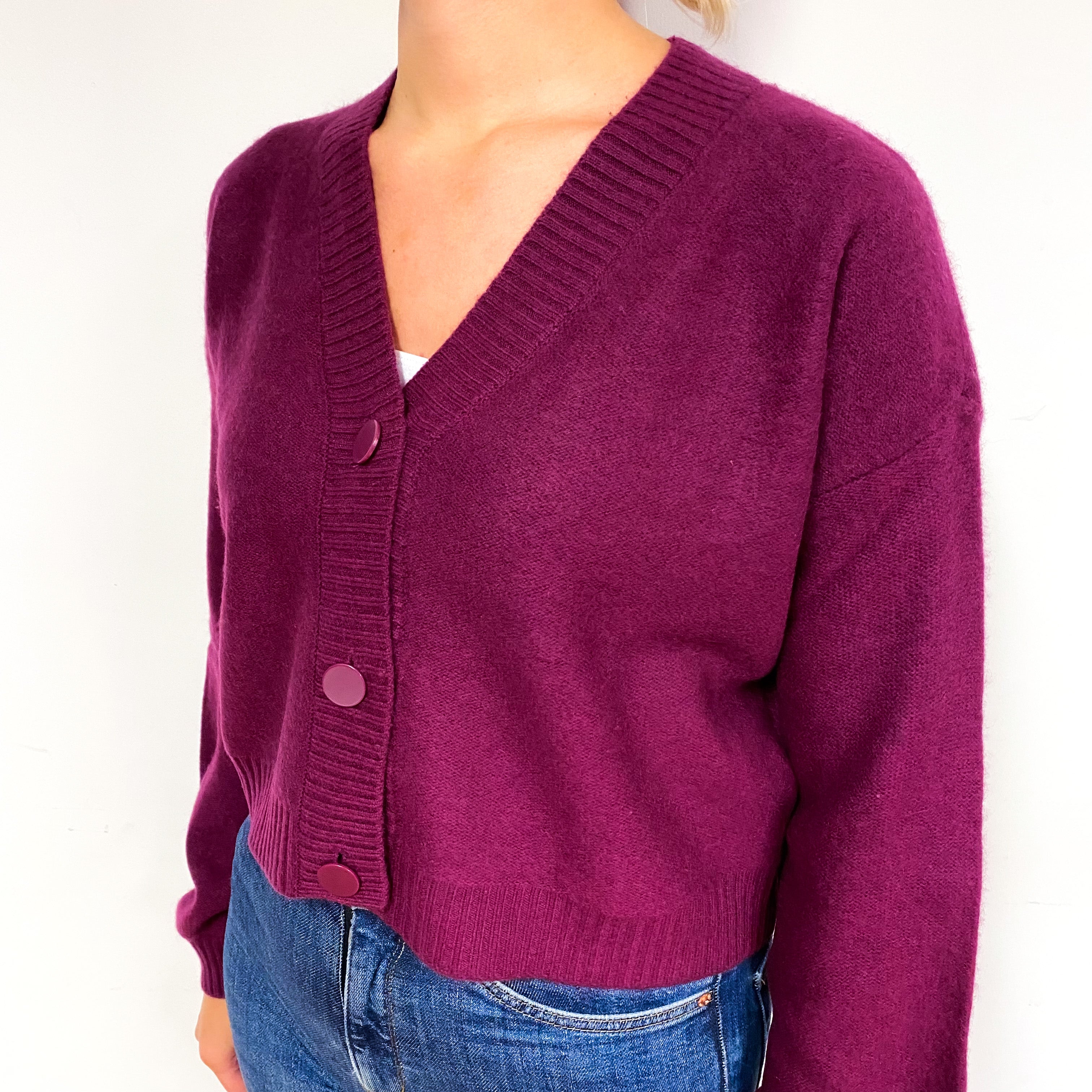Plum Purple Slouchy Cashmere Cropped Cardigan Small
