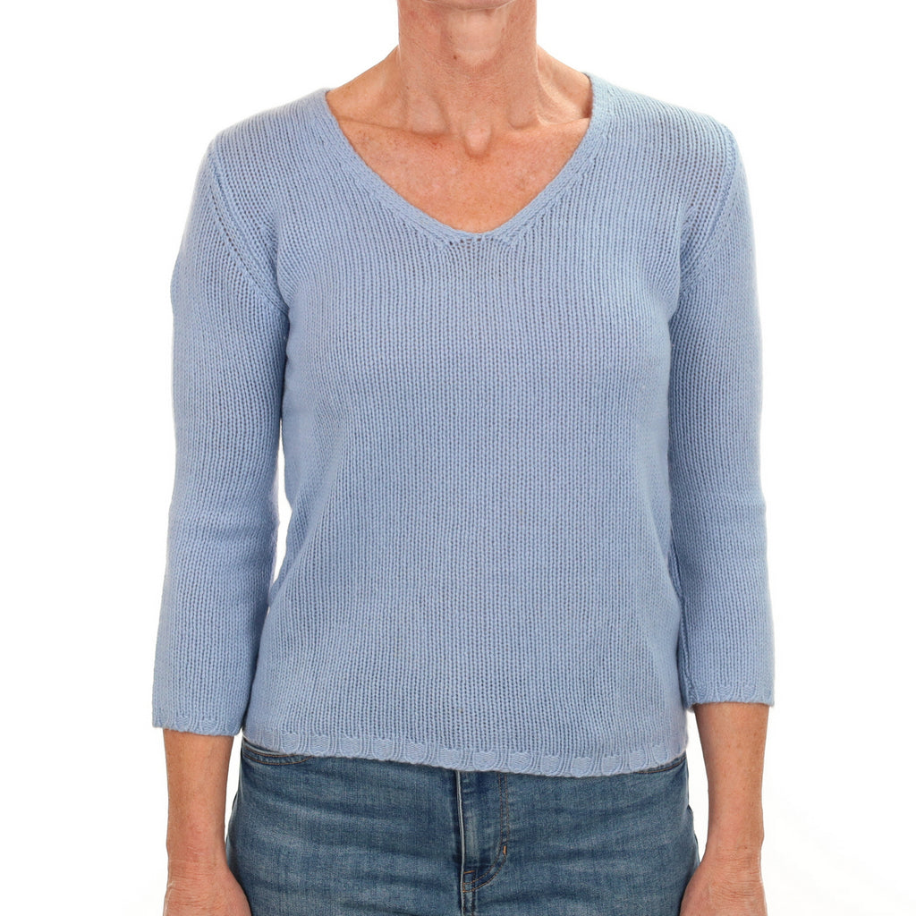 Sky Blue Cashmere V Neck Jumper Small