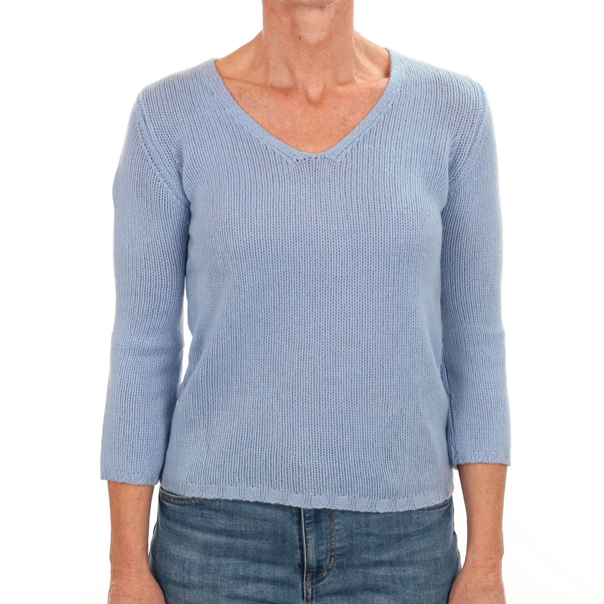 Sky Blue Cashmere V Neck Jumper Small